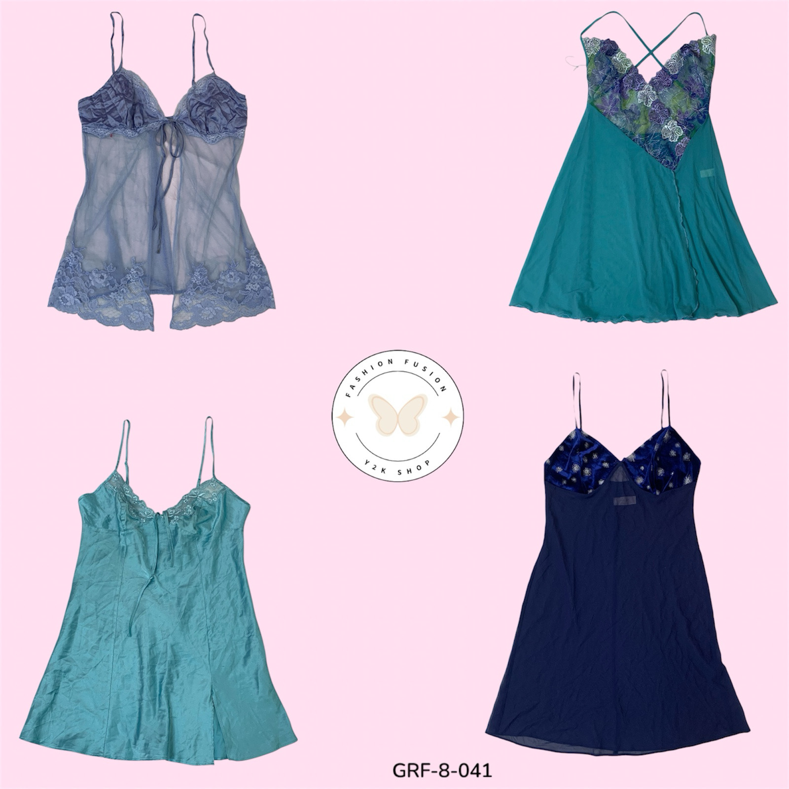 Vestido de Satim Azul Vintage Y2K – Estilo Noite dos Anos 2000 (GRF-8-041)