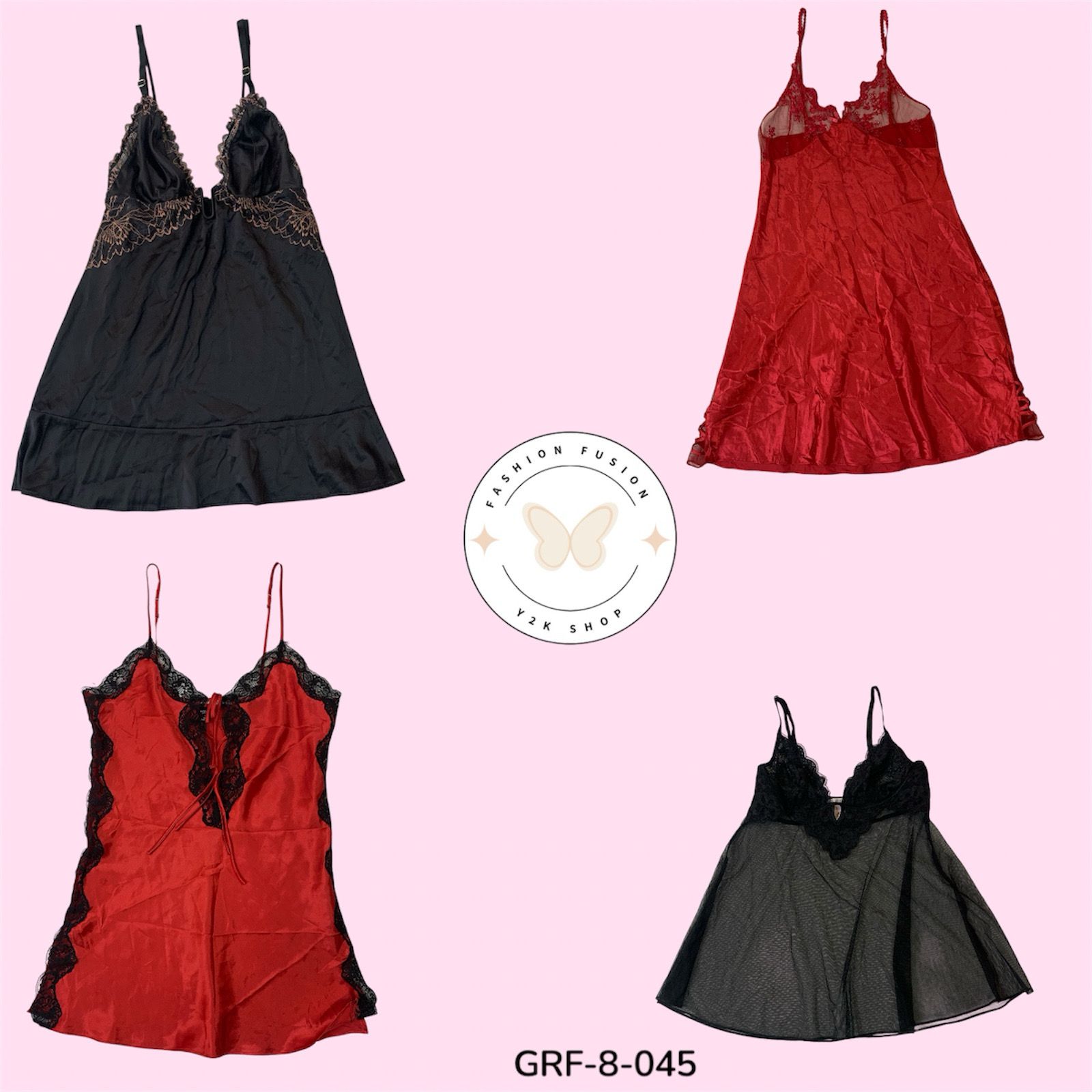 2000s Y2K Red & Black Satin Dress – Minimalist Grunge Glam (GRF-8-045)