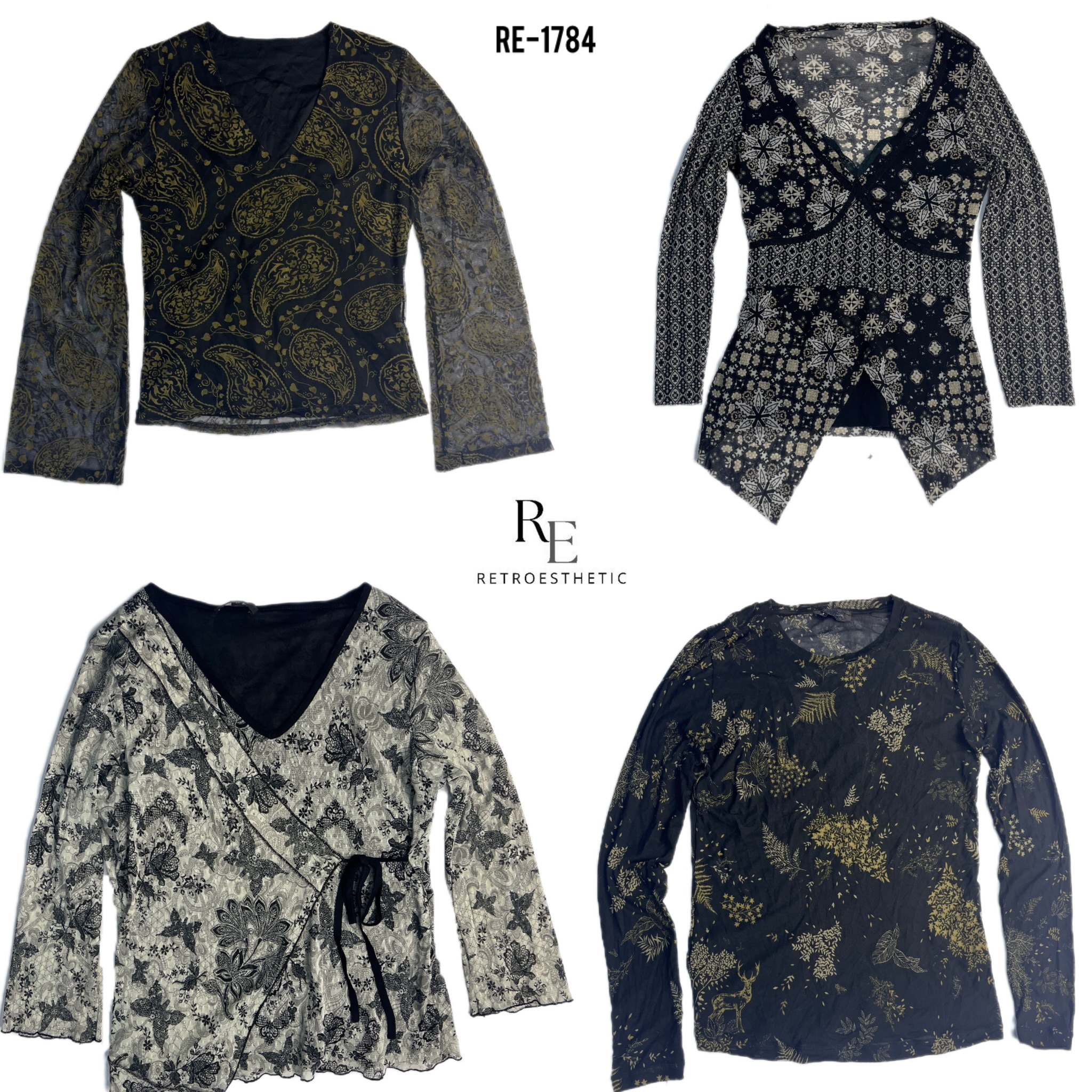 Y2K Grunge Mesh Mix Blusas de Manga Longa (RE-1784)