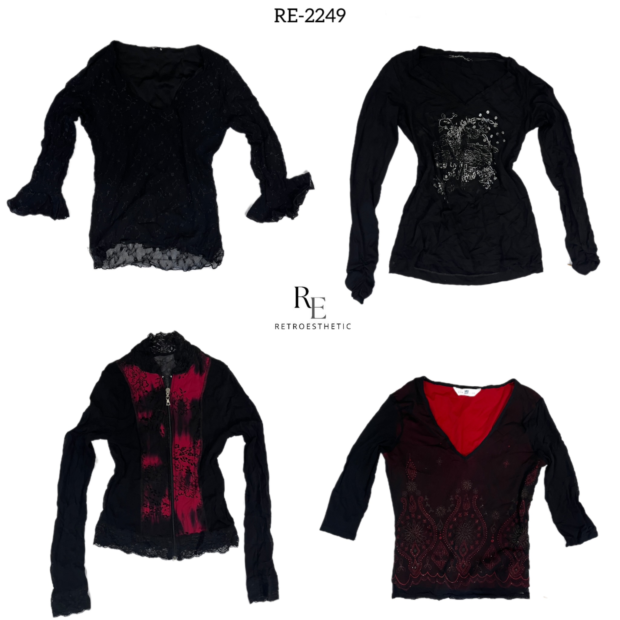 Y2K All Black Rave Camisetas de Manga Longa (RE-2249)