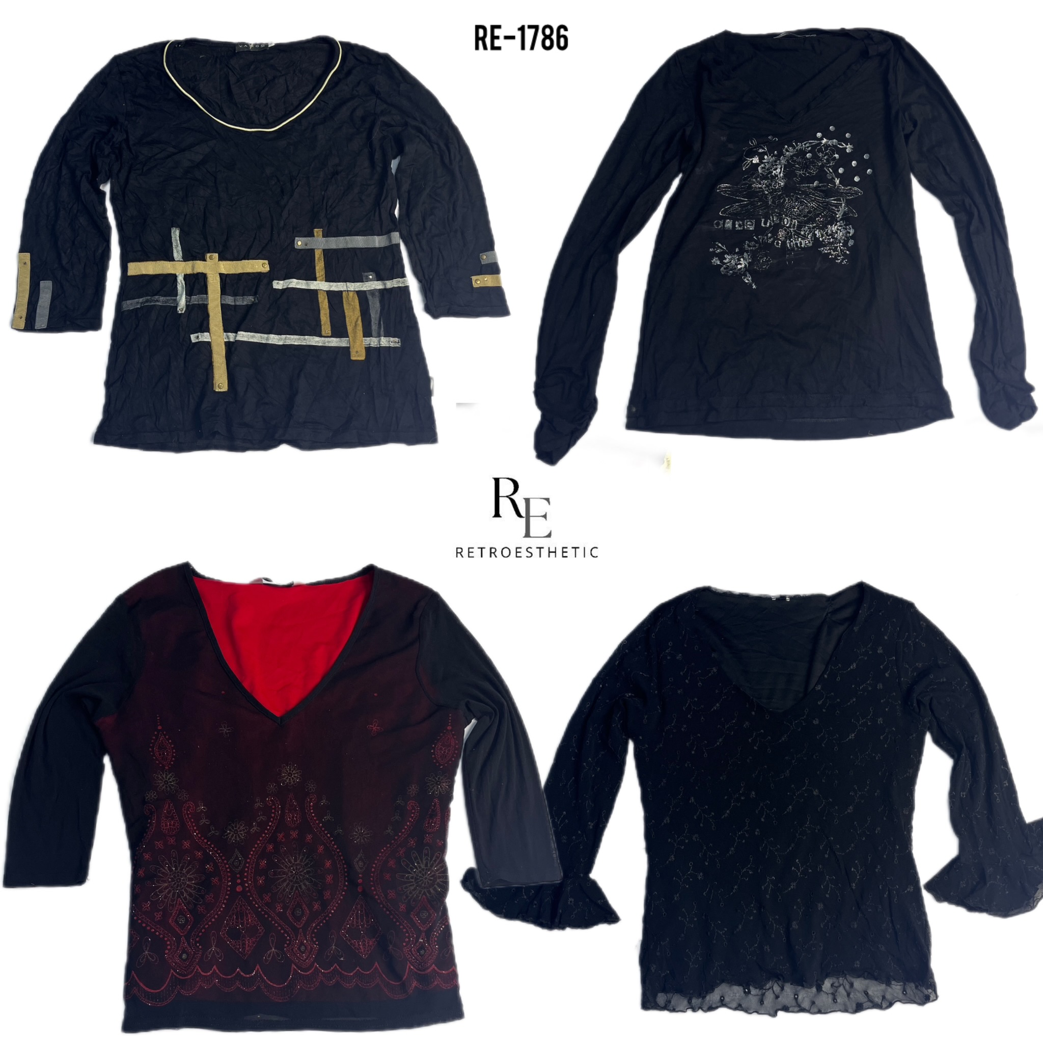 Y2K All Black Rave Blusas de Manga Longa (RE-1786)