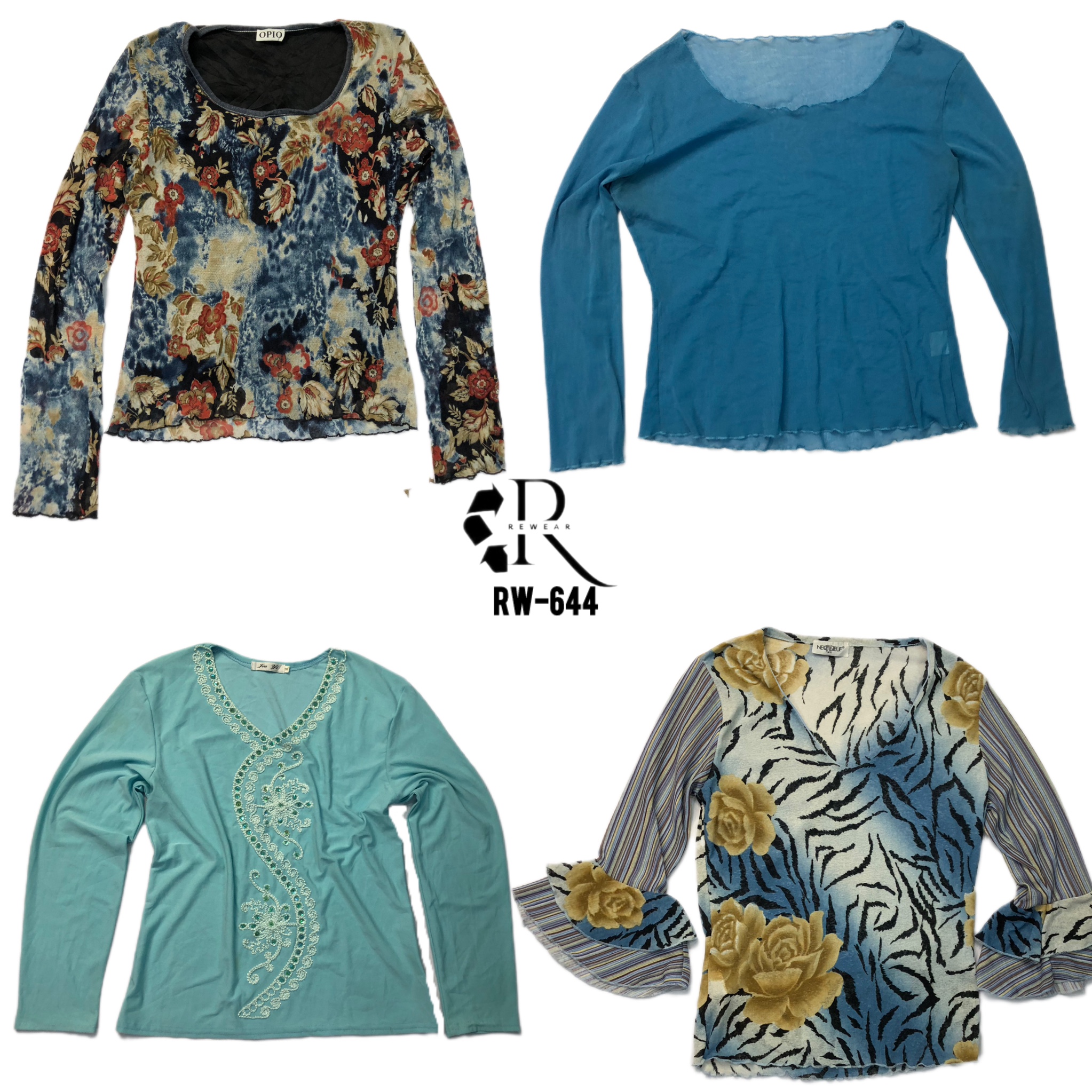 Y2K Ocean Vibe Magliette a Manica Lunga in Mesh Mix (Rw-644)