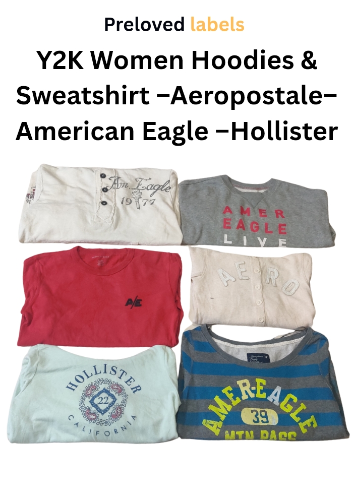 Y2K女性フーディーとスウェットシャツ – Aeropostale、American Eagle、Hollister、Bundle –(WCV: 367)