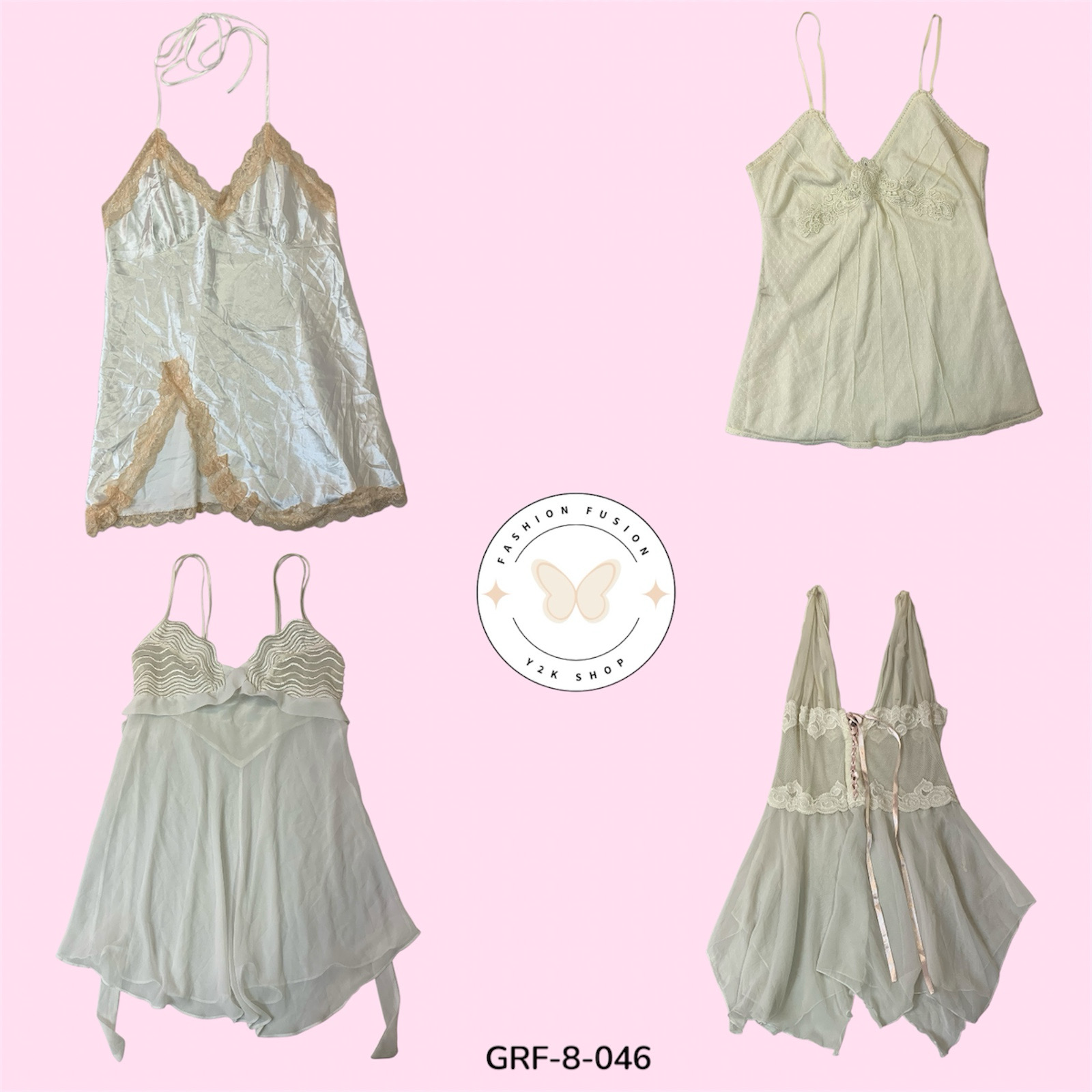 Y2K Weißes Satin-Nachthemd – Minimalistische 2000er Partybekleidung (GRF-8-046)