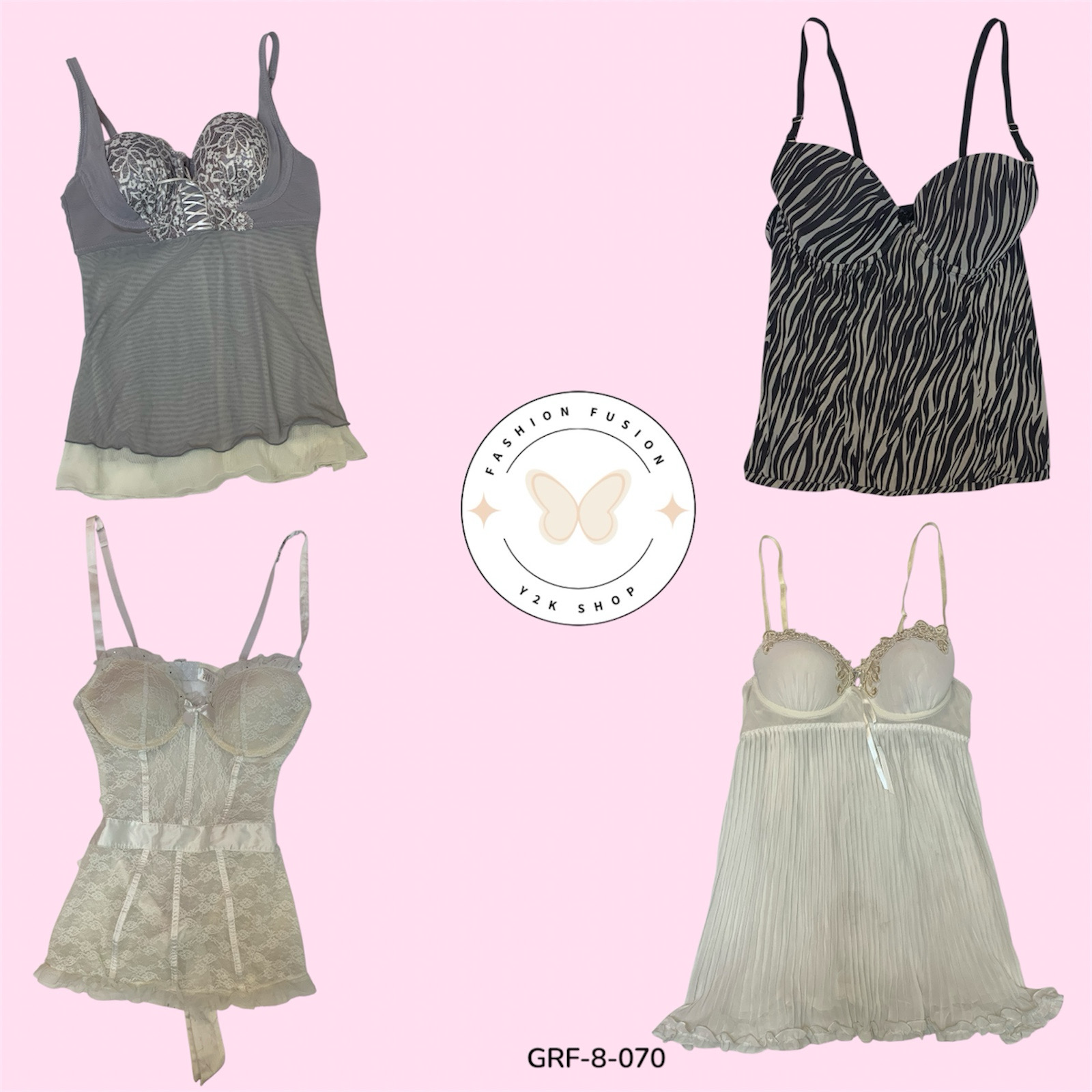 Robe mini Babydoll vintage Y2K en gris et blanc – Esthétique des années 2000 (GRF-8-070)