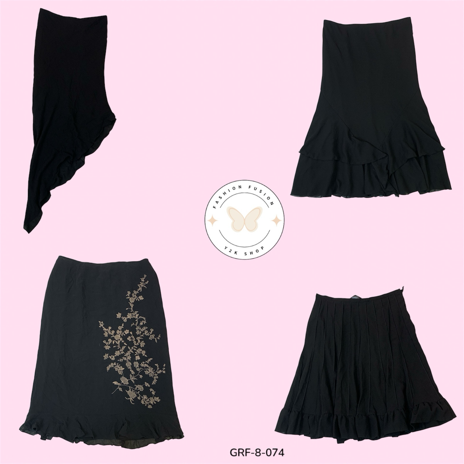 Jupe en poly noir vintage Y2K – Classique esthétique rétro (GRF-8-074)