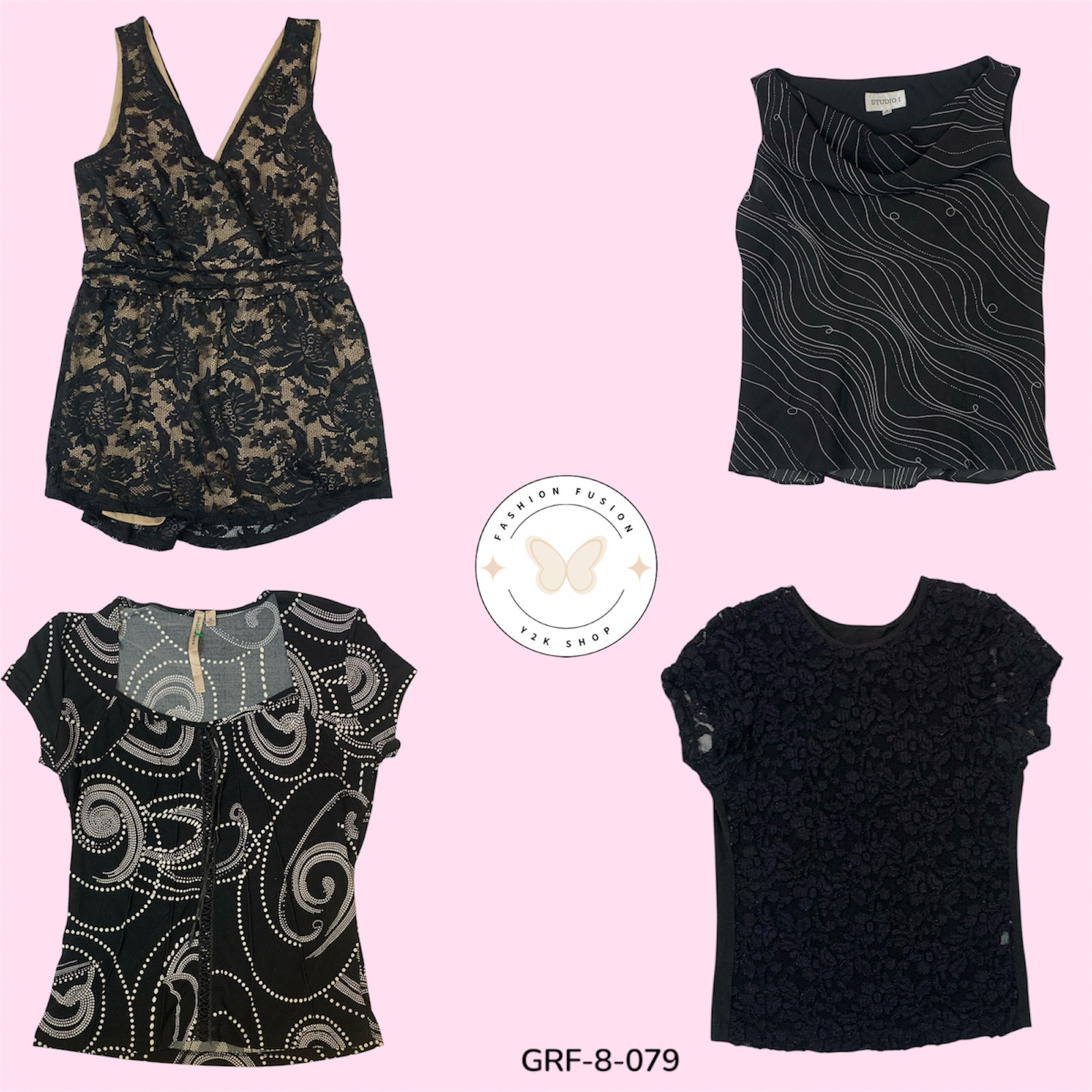 Blouse à manches courtes en polyester rétro Y2K (GRF-8-079)