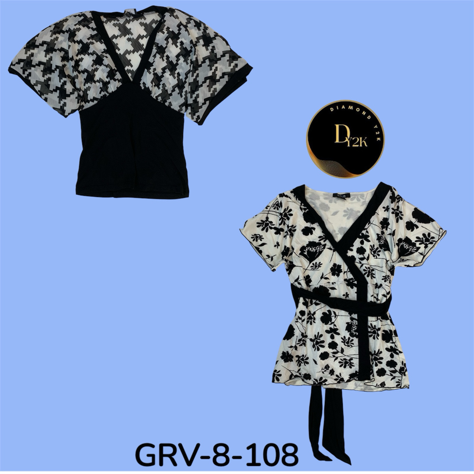 Y2k black and white Short sleeve poly blouse (GRV-8-108)