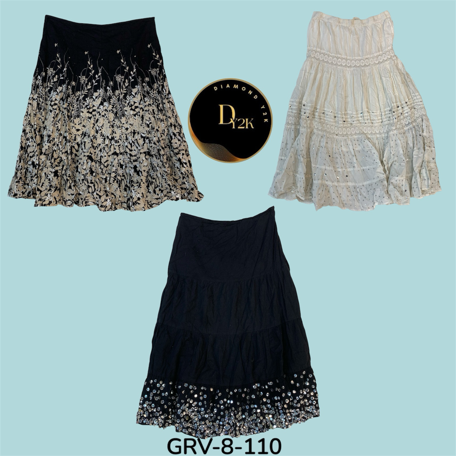 Y2k black and white cotton long skirt (GRV-8-110)