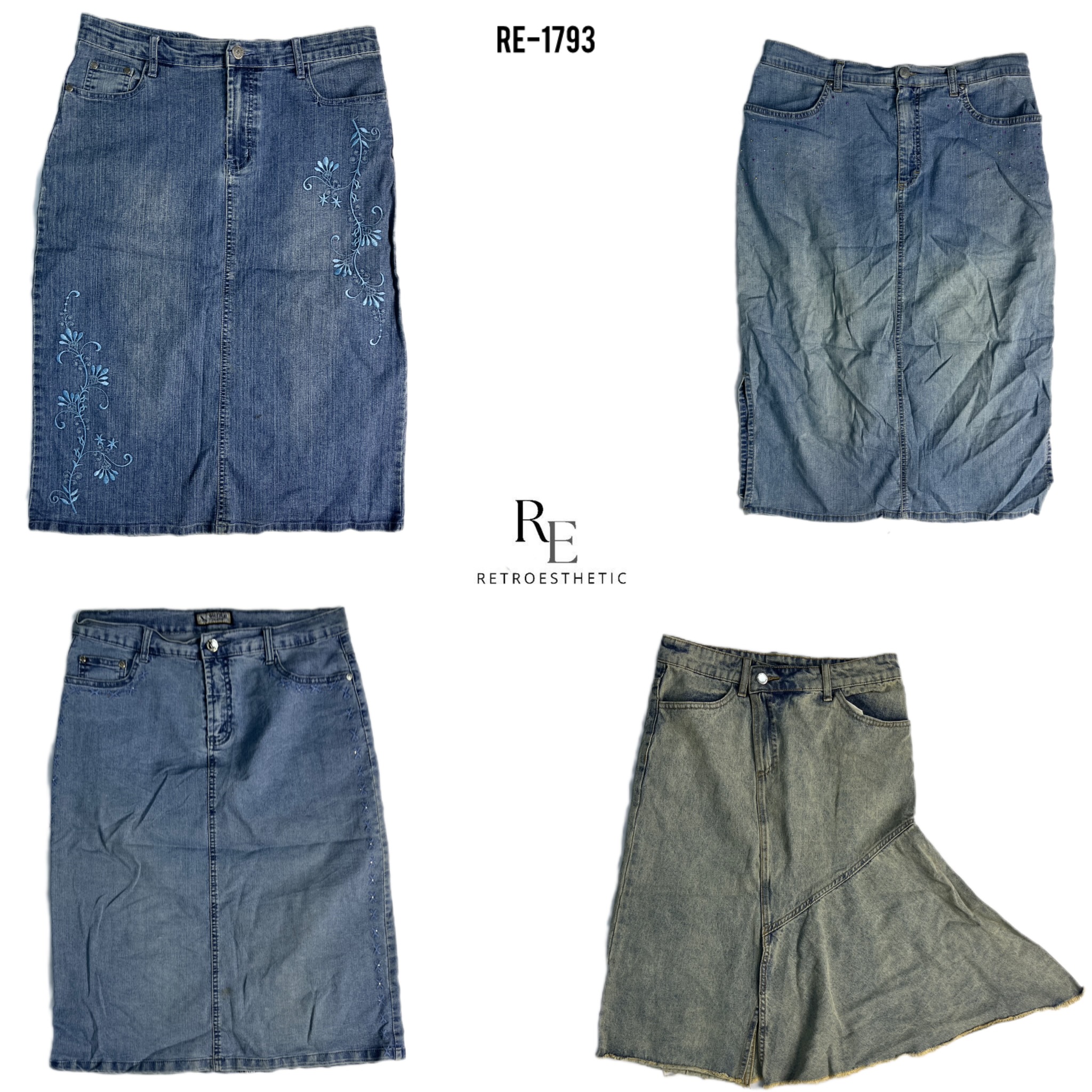 Y2K Unique Denim Midi Skirts (RE-1793)