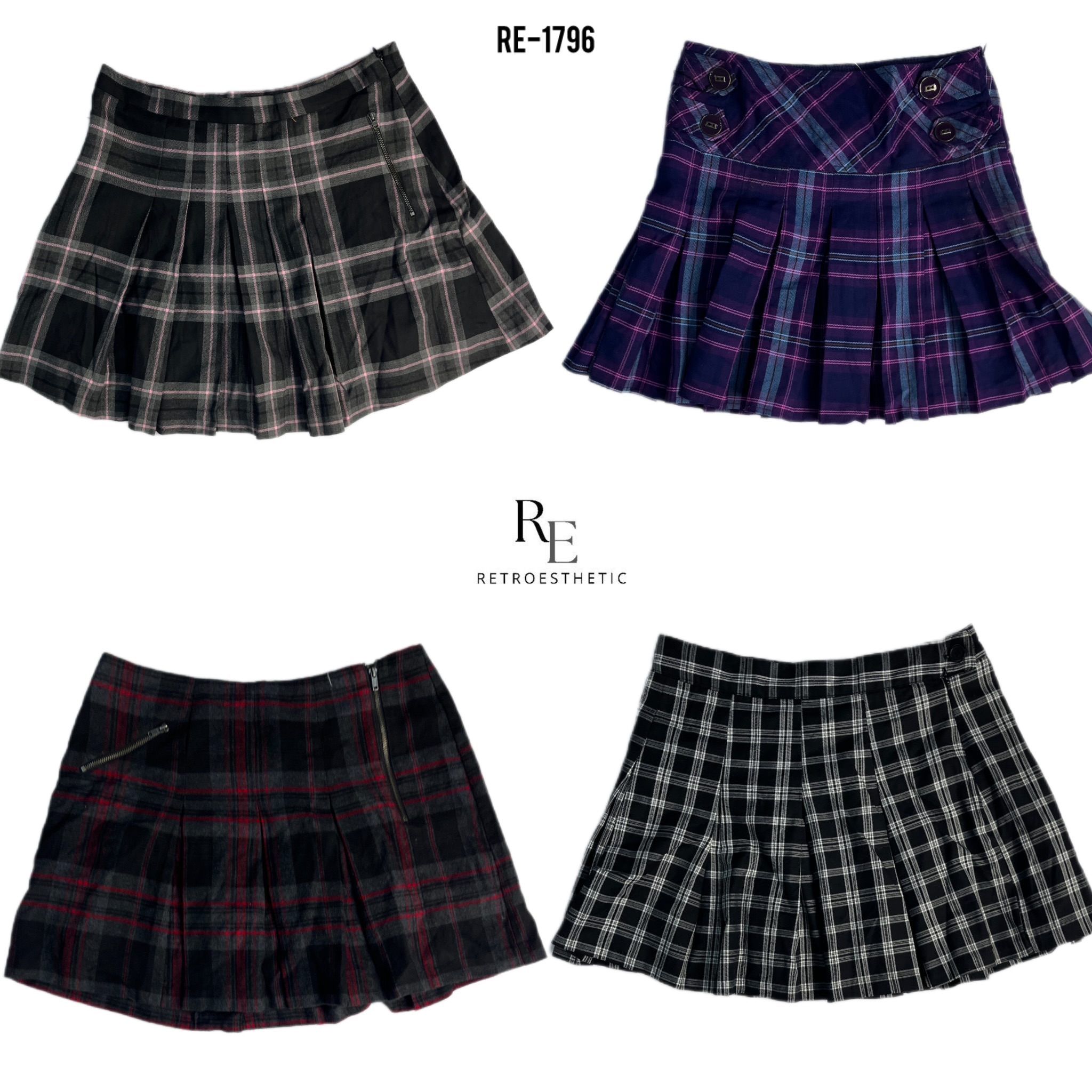 Y2K Unique Wool Checkered Midi Skirts (RE-1796)