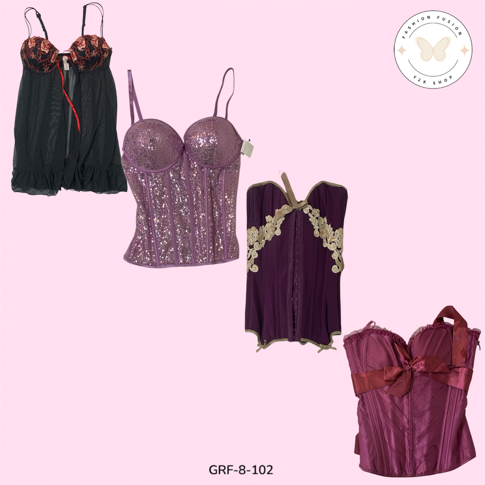 Y2K Babydoll & Corset Top – Retro 2000s Partywear (GRF-8-102)