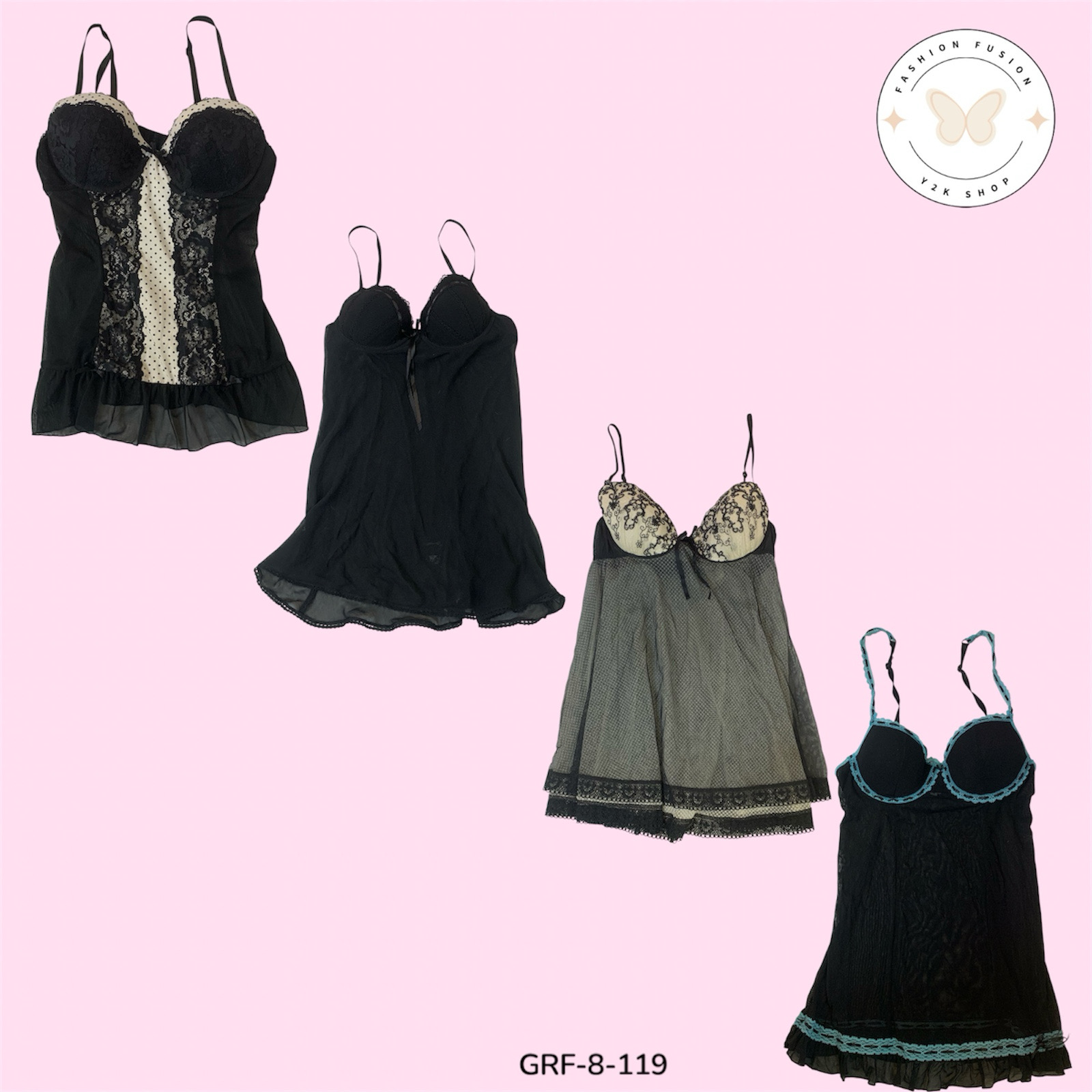 Y2K Black Babydoll Mini Dress – Iconic Retro 2000s Style (GRF-8-119)