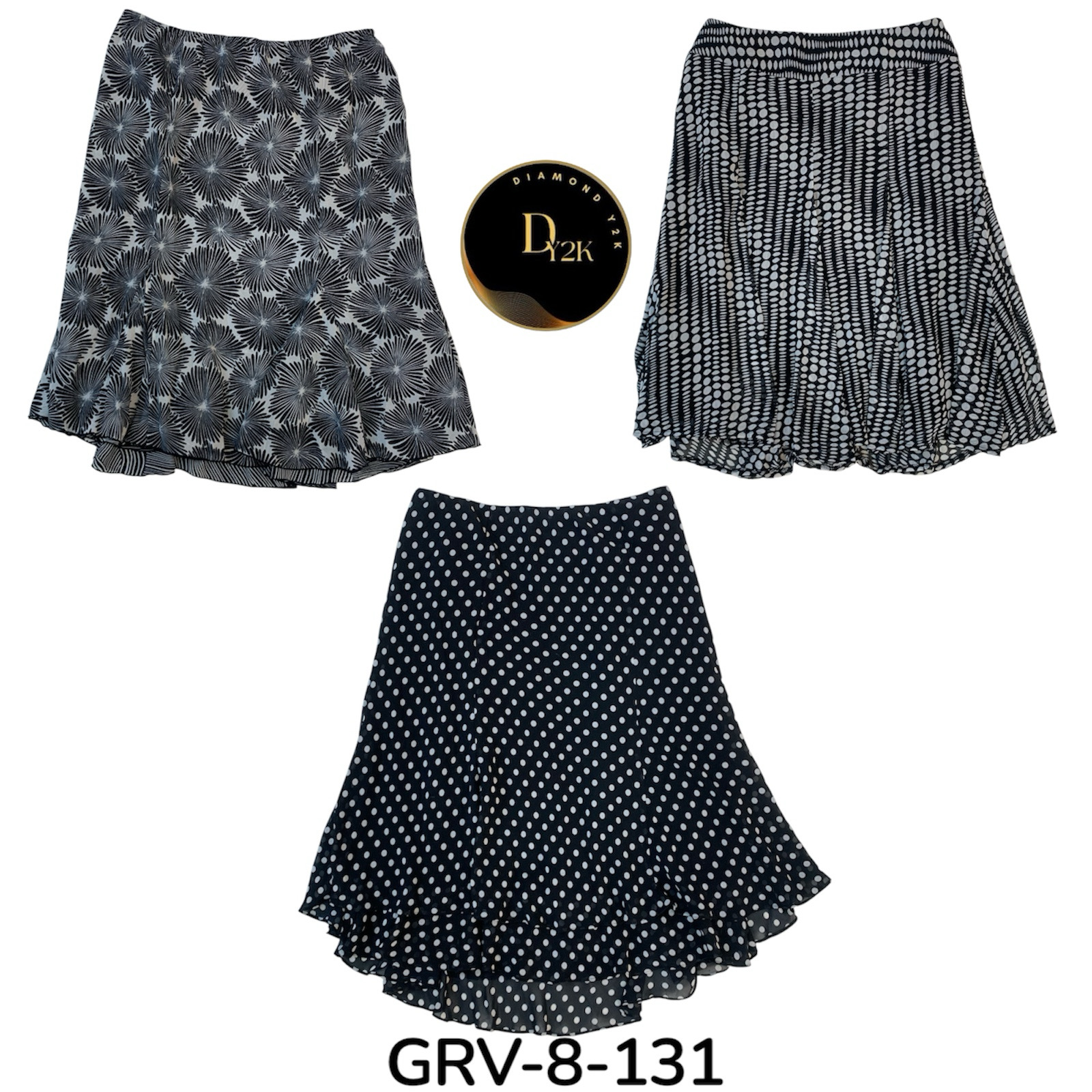 Jupe en polyester imprimée noir et blanc Y2K (GRV-8-131)