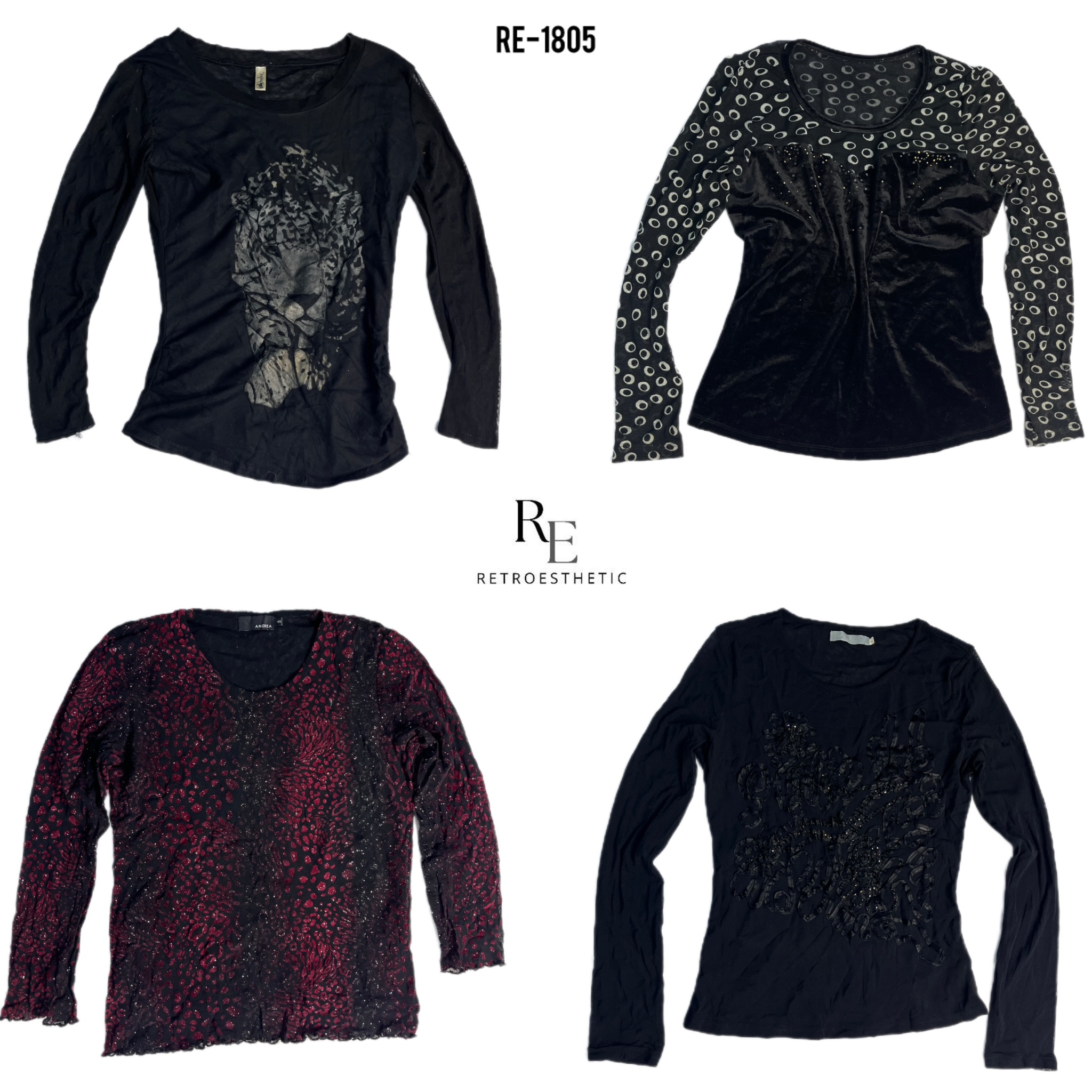 Y2K All Black Gothic Mesh Tops (RE-1805)