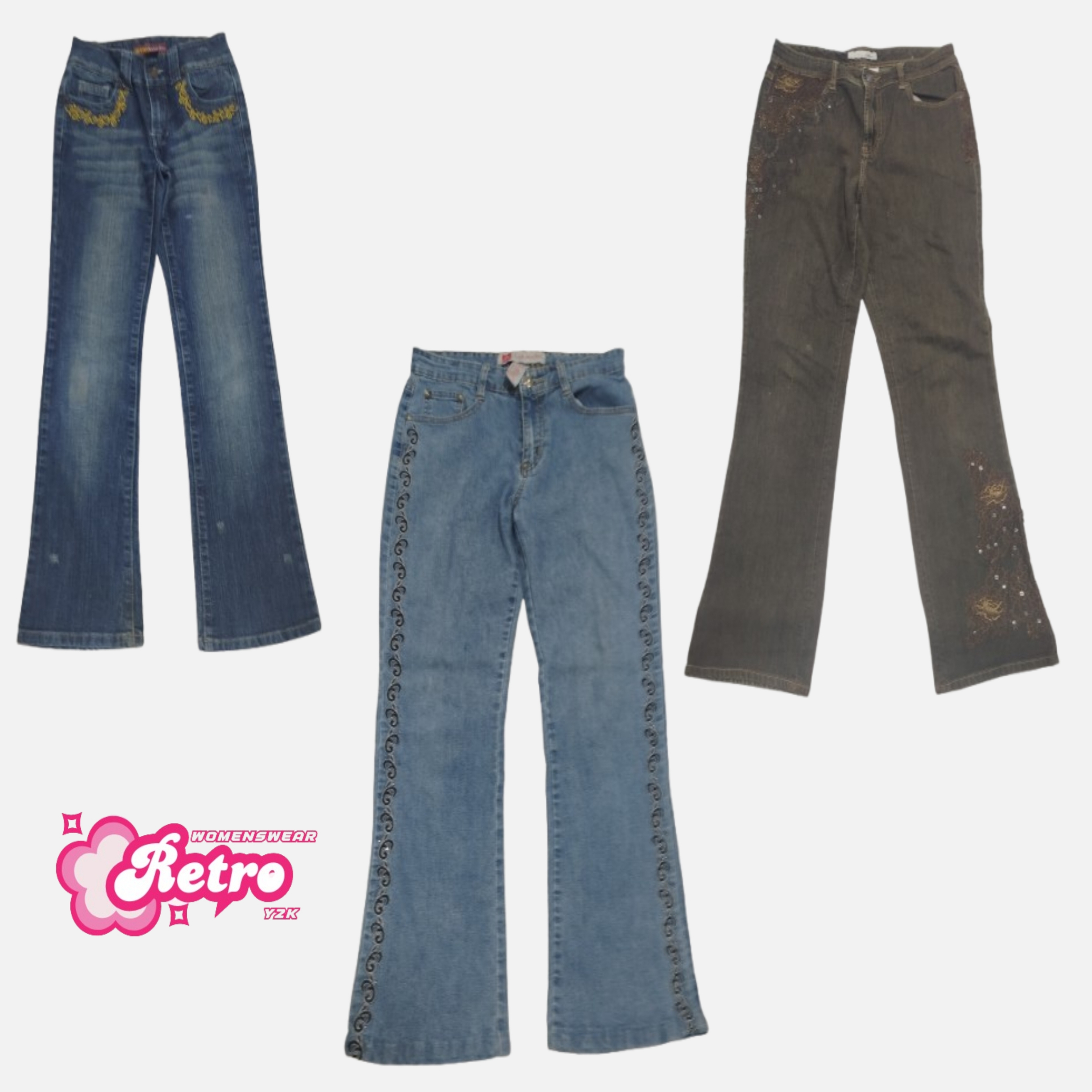 Y2K Cyber It Denim Flared Jeans (Aug-36)