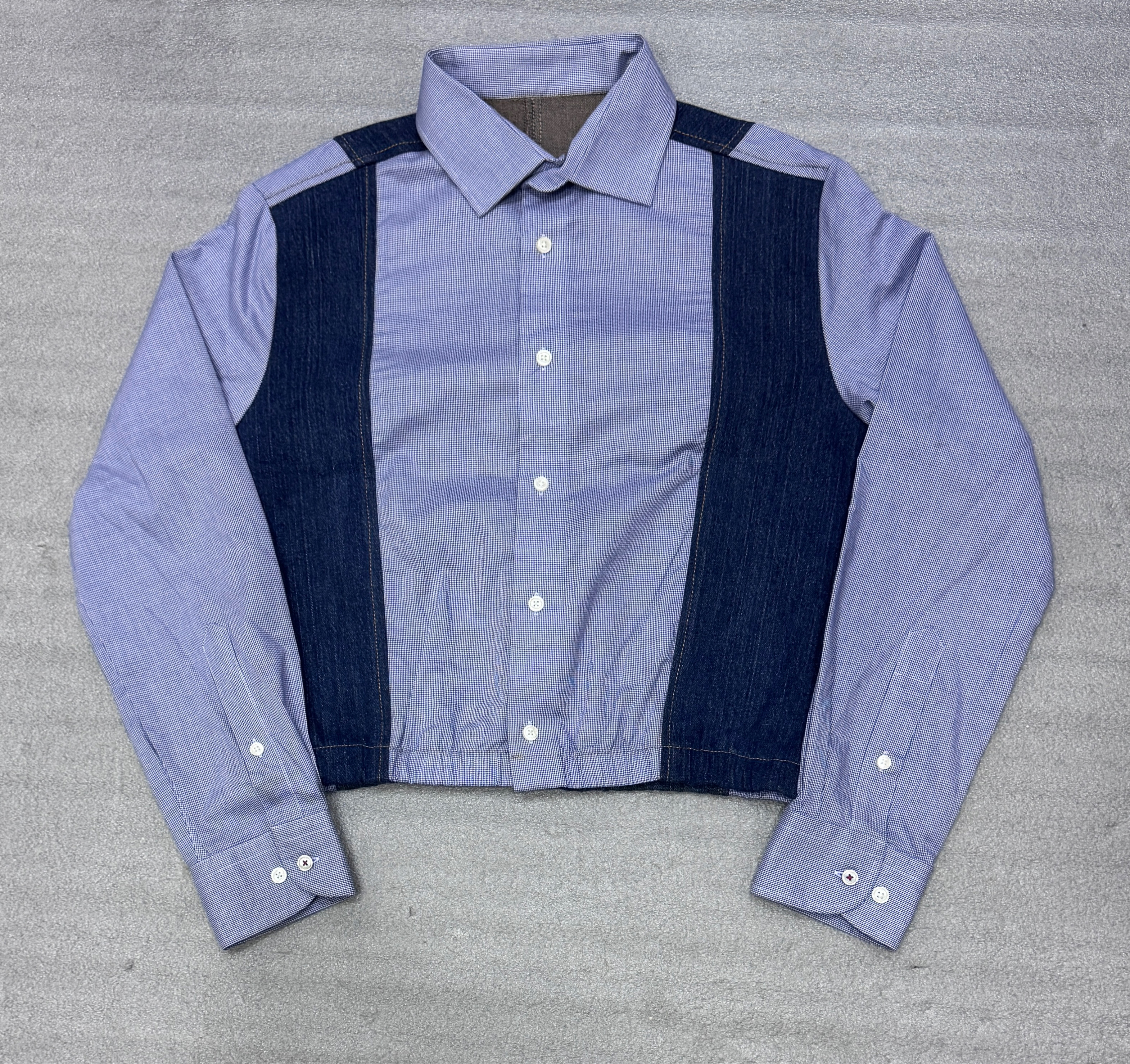 Upcycled Denim & Cotton Cropped Shirt
