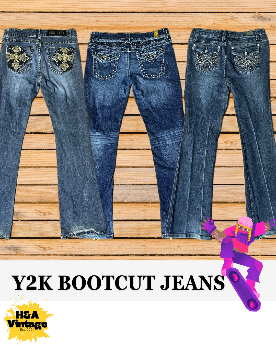 Jean Bootcut embellis et brodés Y2K