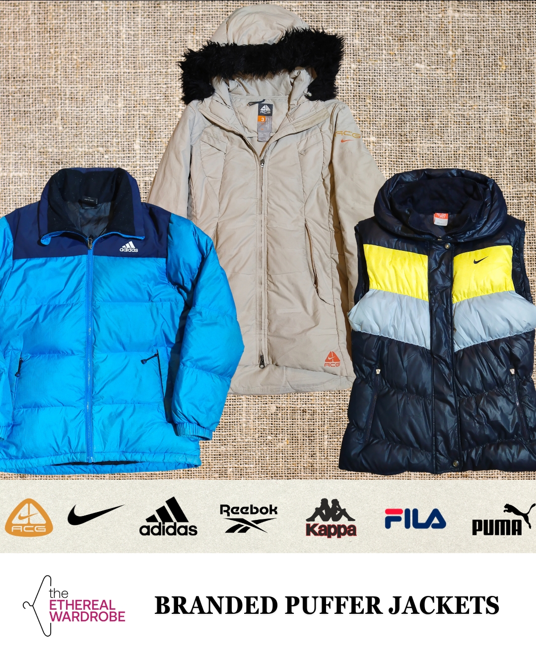 Marken-Pufferjacken einschließlich Nike ACG, Nike, Adidas, Kappa, Fila, Puma und Reebok (RN#1294)