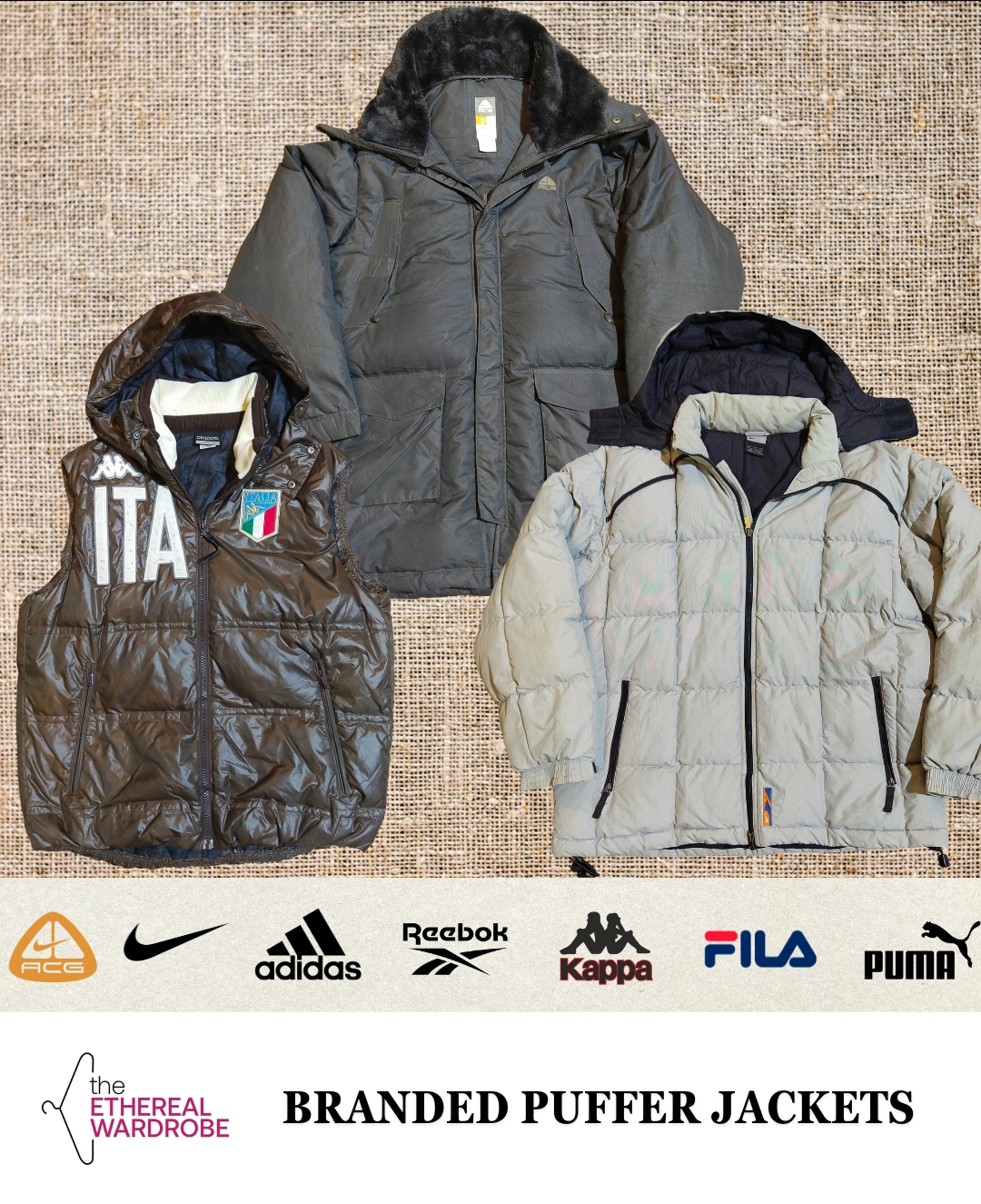 Marken-Puffermäntel einschließlich Nike ACG, Nike, Adidas, Kappa, Fila, Puma und Reebok (RN#1238)