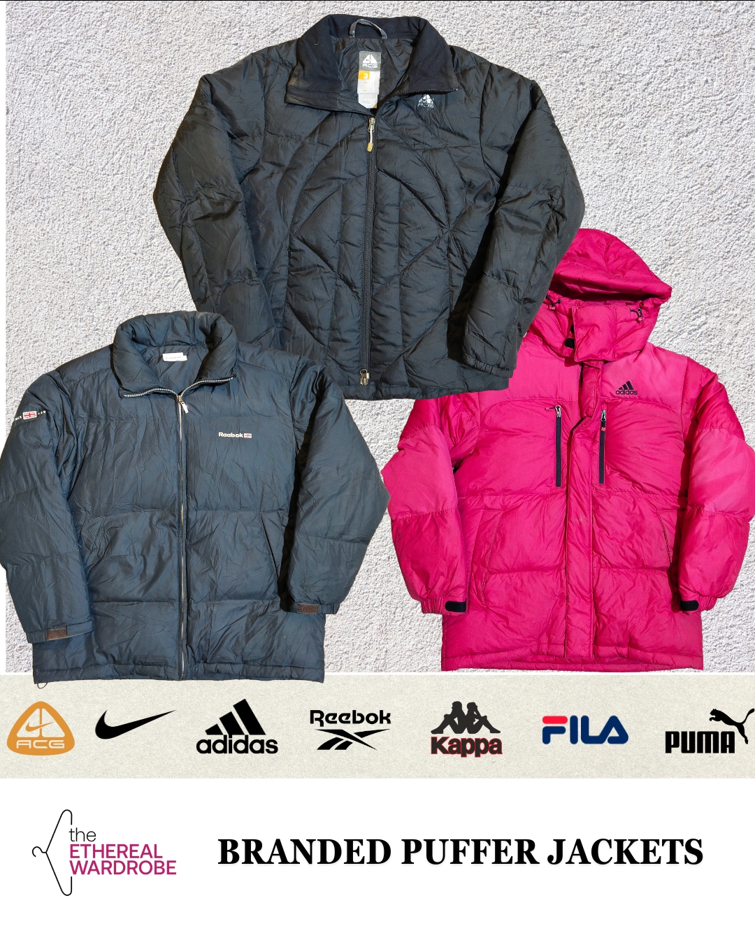 Branded Puffer Jackets including Nike ACG, Nike, Adidas, Kappa, Fila, Puma, Champion, Nautica, Timberland and Reebok (RN#1093)