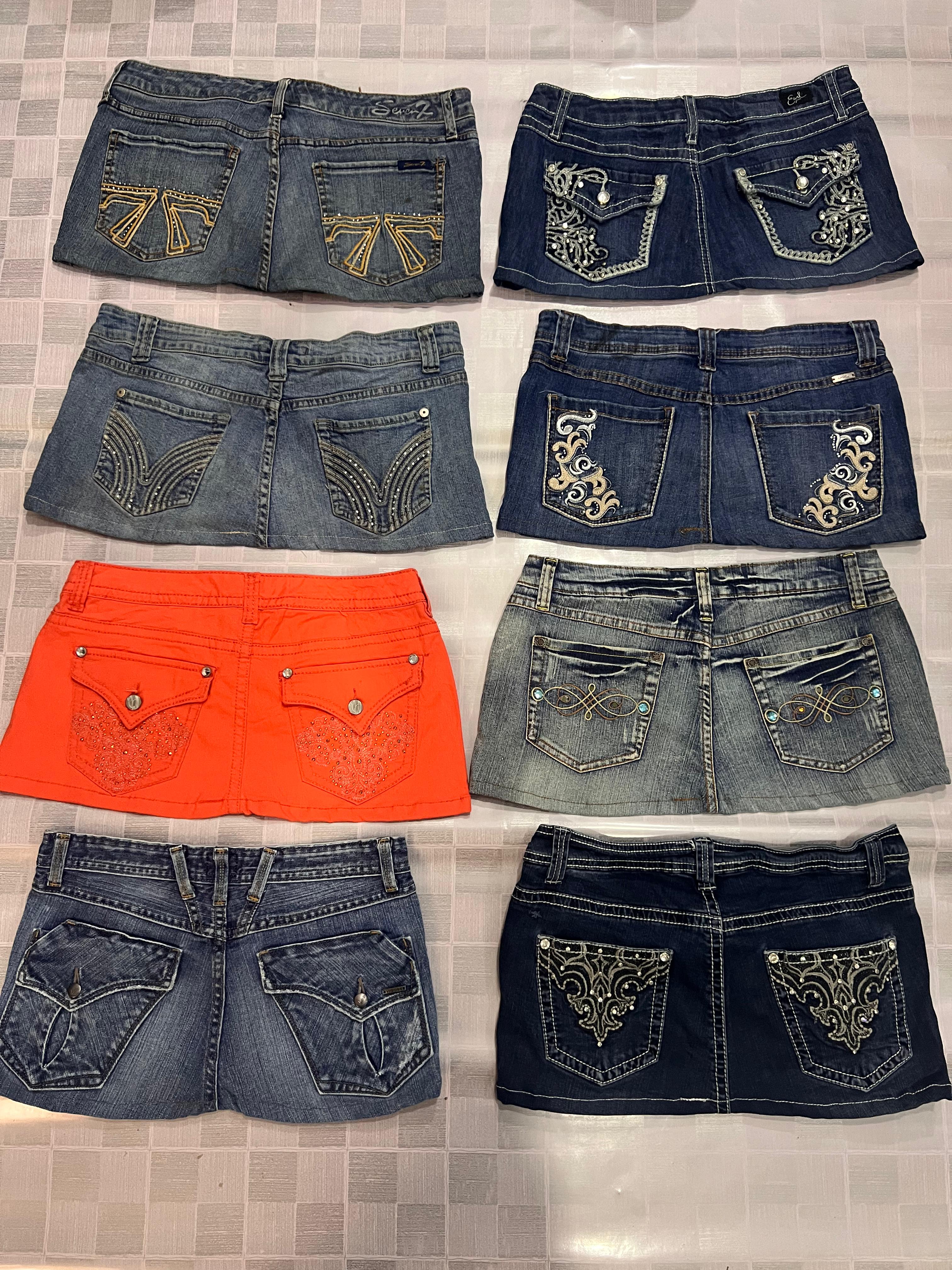 R109 Upcycled Y2k Ladies Embellished Mini Skirts