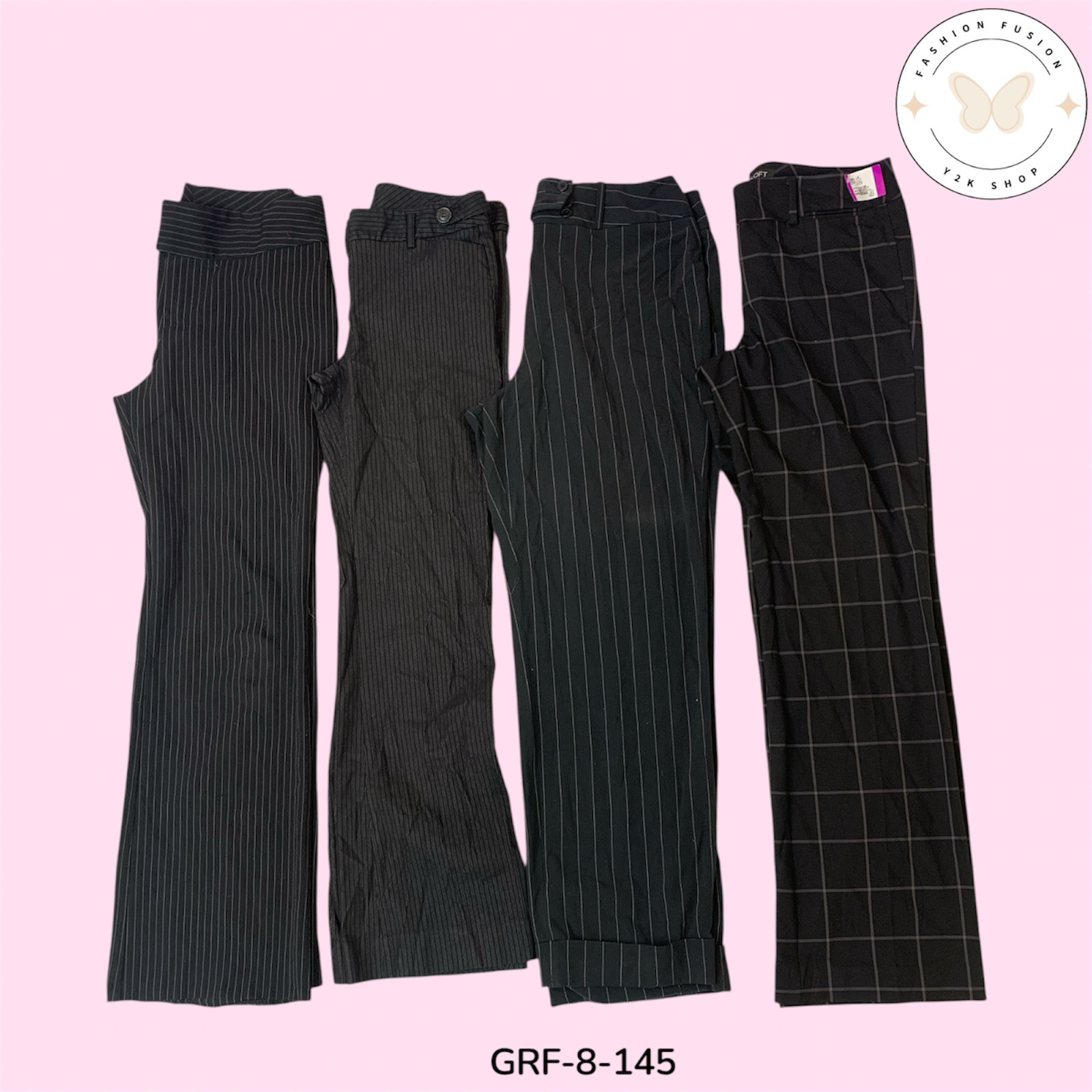 Y2K Black Pinstripe High-Waist Office Pants – Retro 2000s Workwear (GRF-8-145)