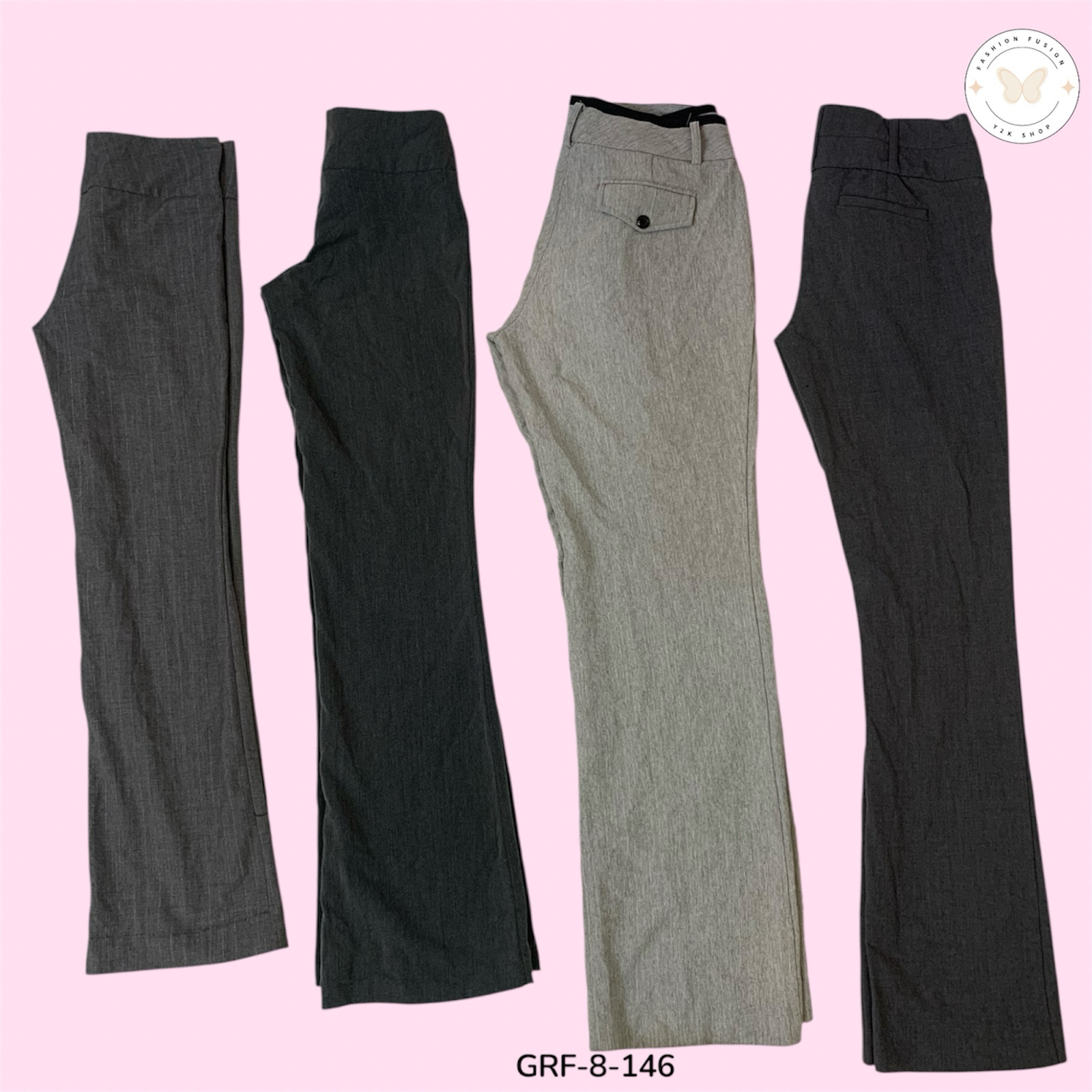 Y2K Gray High-Waist Office Pants – Retro 2000s Workwear (GRF-8-146)