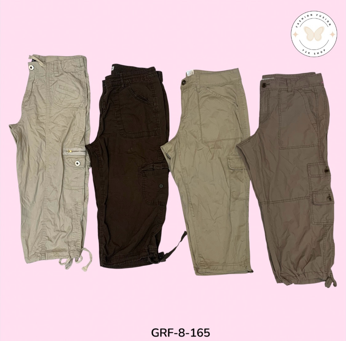 Y2K Cargo Capri Pants – Cream & Brown Retro Streetwear (GRF-8-165)