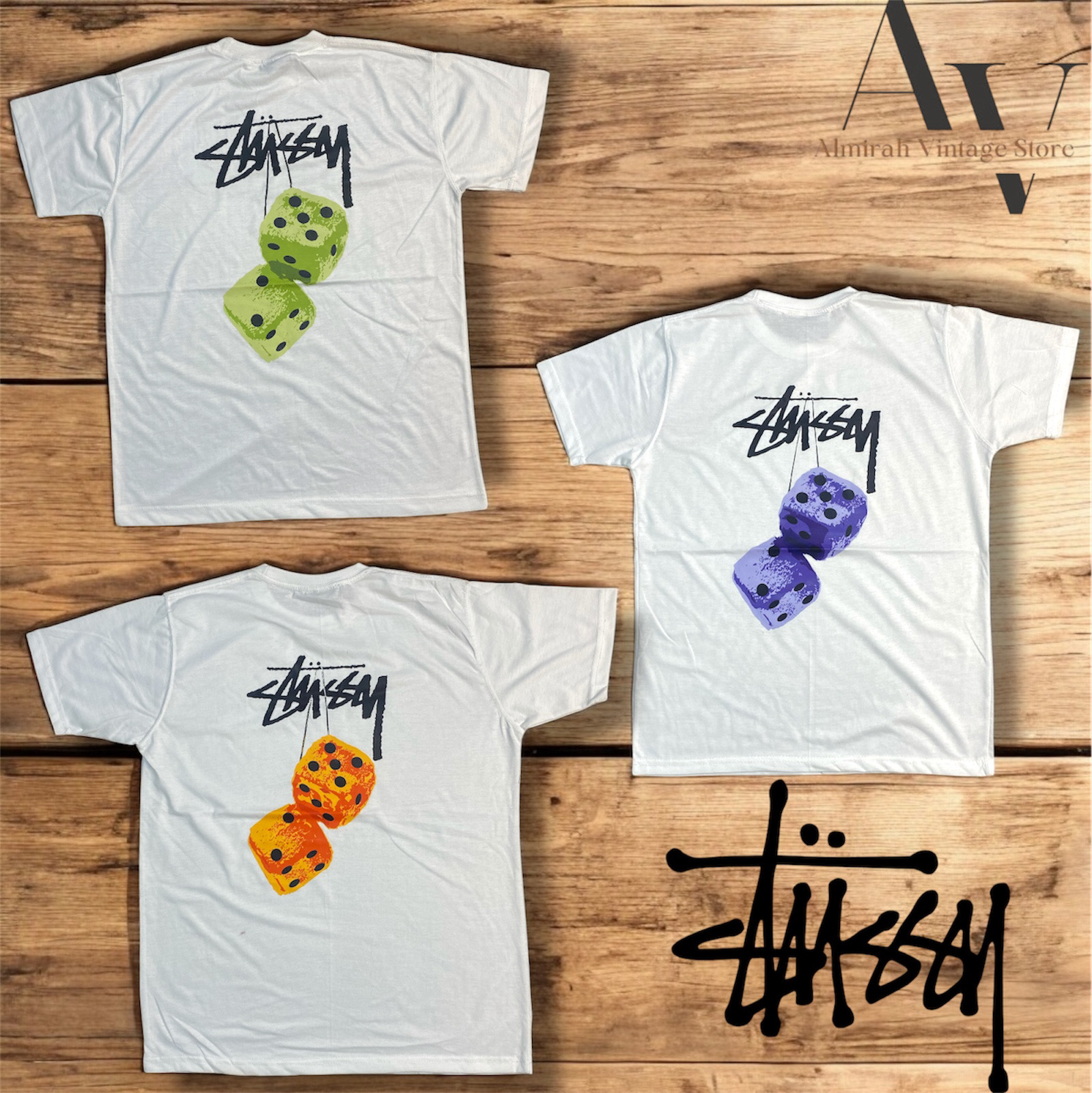 T-shirts blancs à dés en peluche retravaillés par Stussy