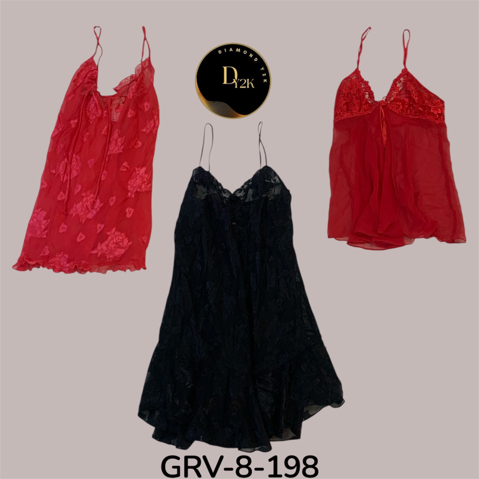Vestidos de tirantes rojos y negros de Y2K (GRV-8-198)