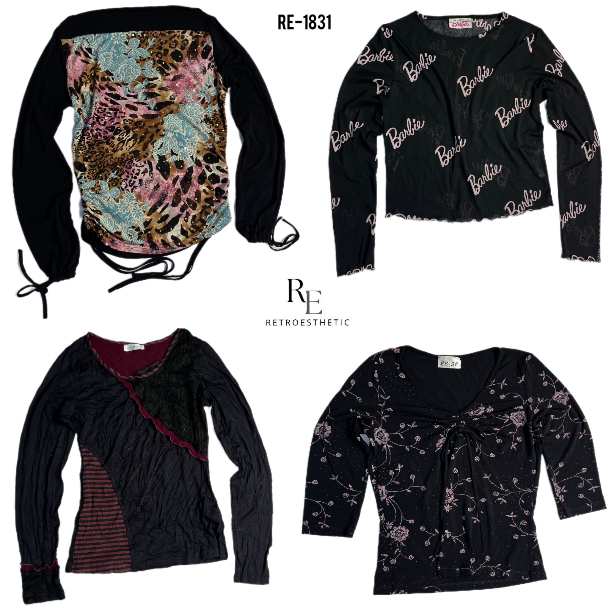 Y2K All Black Rave Langarmtops (RE-1831)