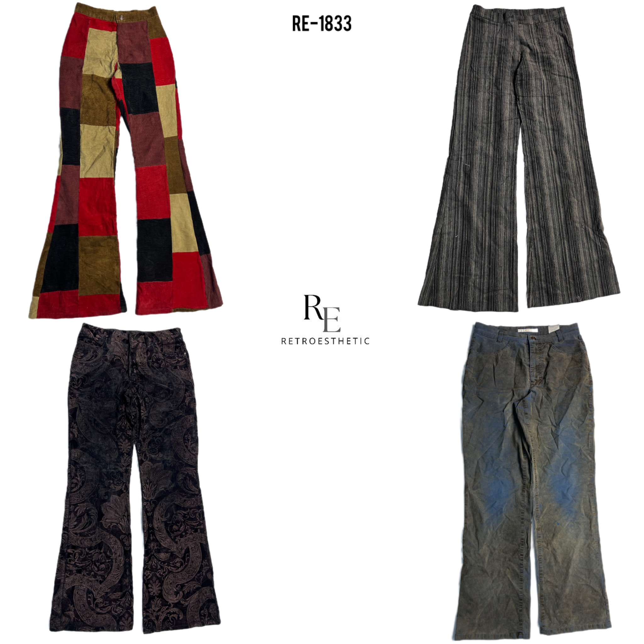 Y2K Unique Flared Corduroy Pants (RE-1833)