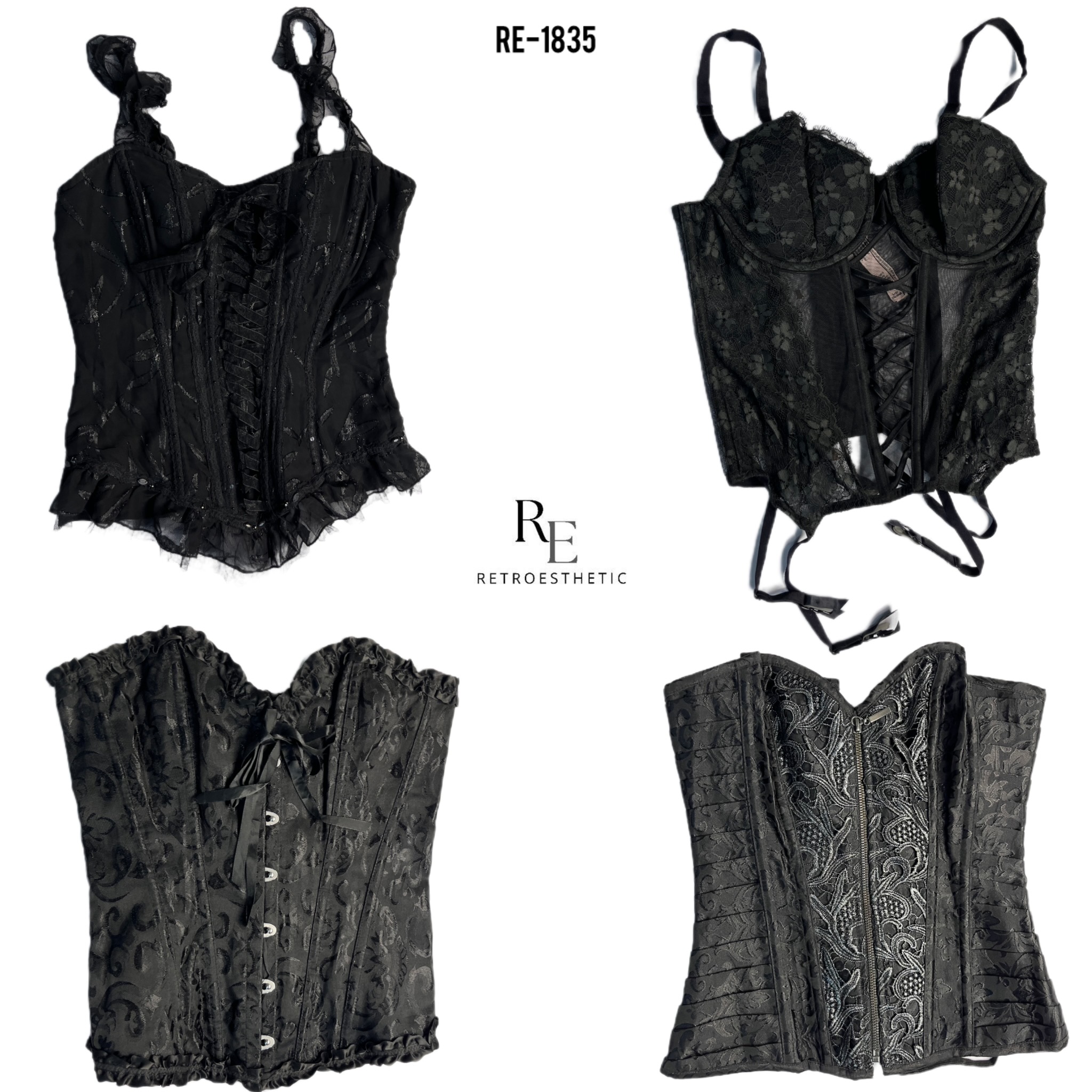 Y2K All Black Gothic Korsetts (RE-1835)