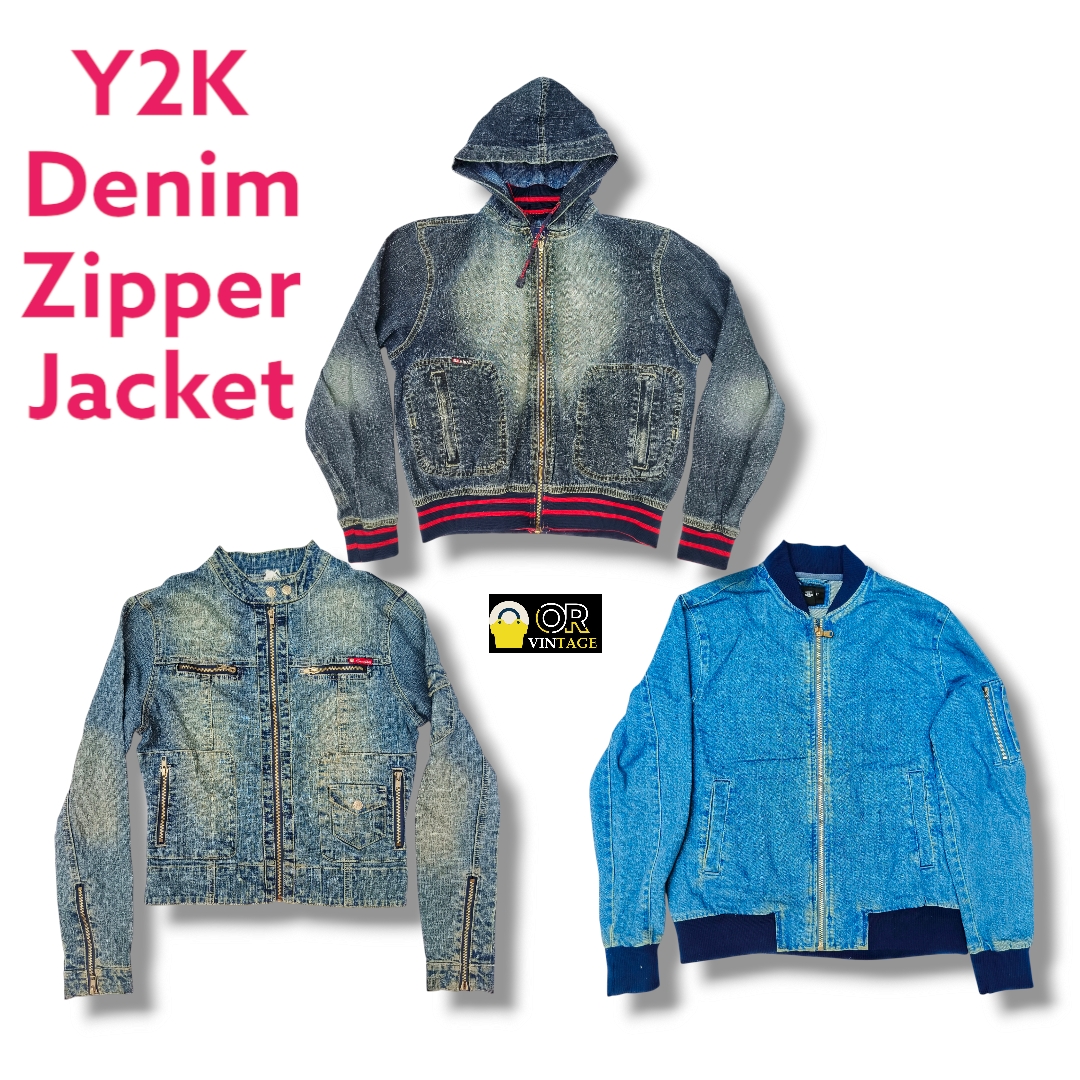 Vêtements en jean avec fermeture éclair Y2K