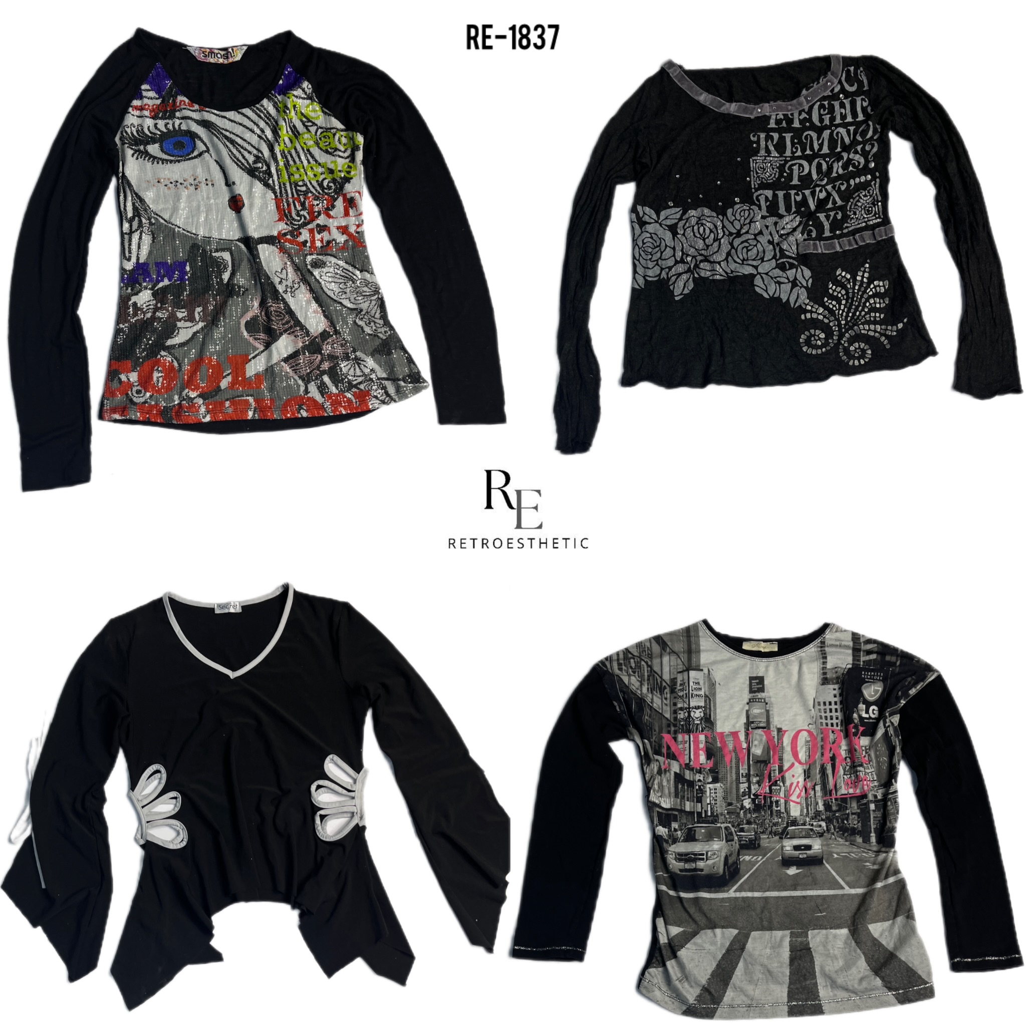 Y2K All Black Rave Langarmoberteile (RE-1837)