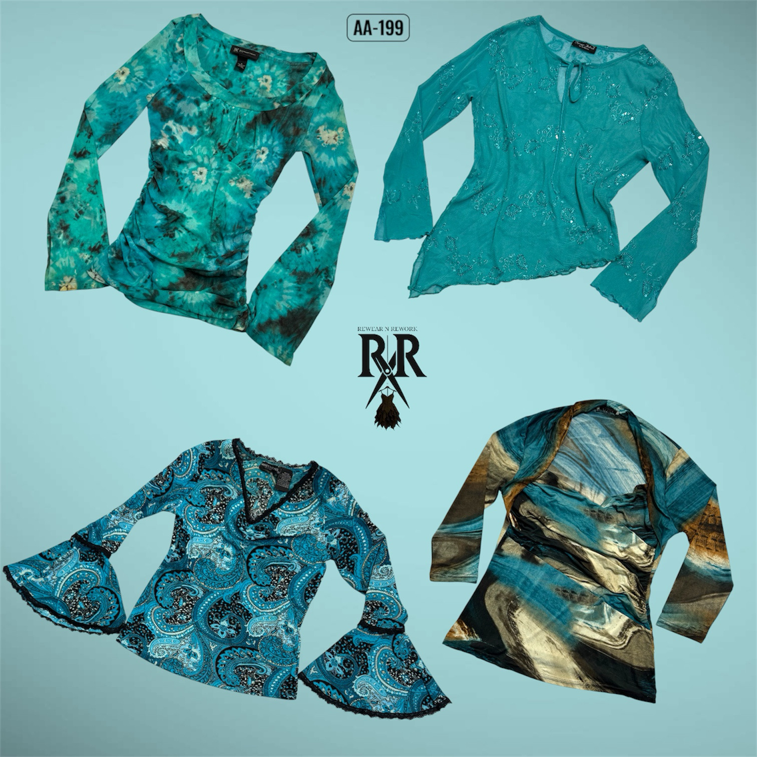 Y2K The Aqua Bloom Blusas de Manga Longa (AA-199)