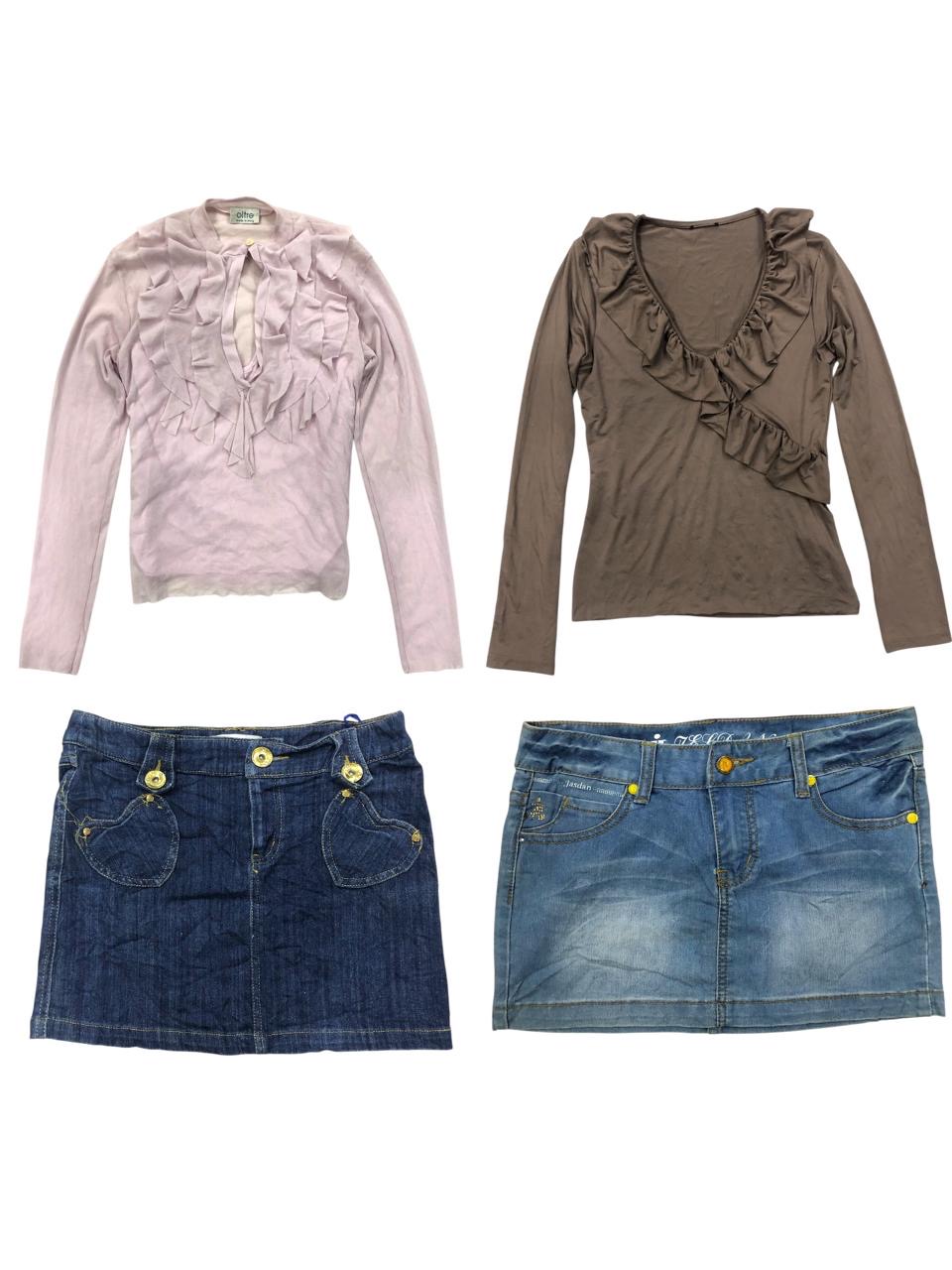 Y2k Solid Girl Era Coords; Saias Curtas e Tops: S-1231