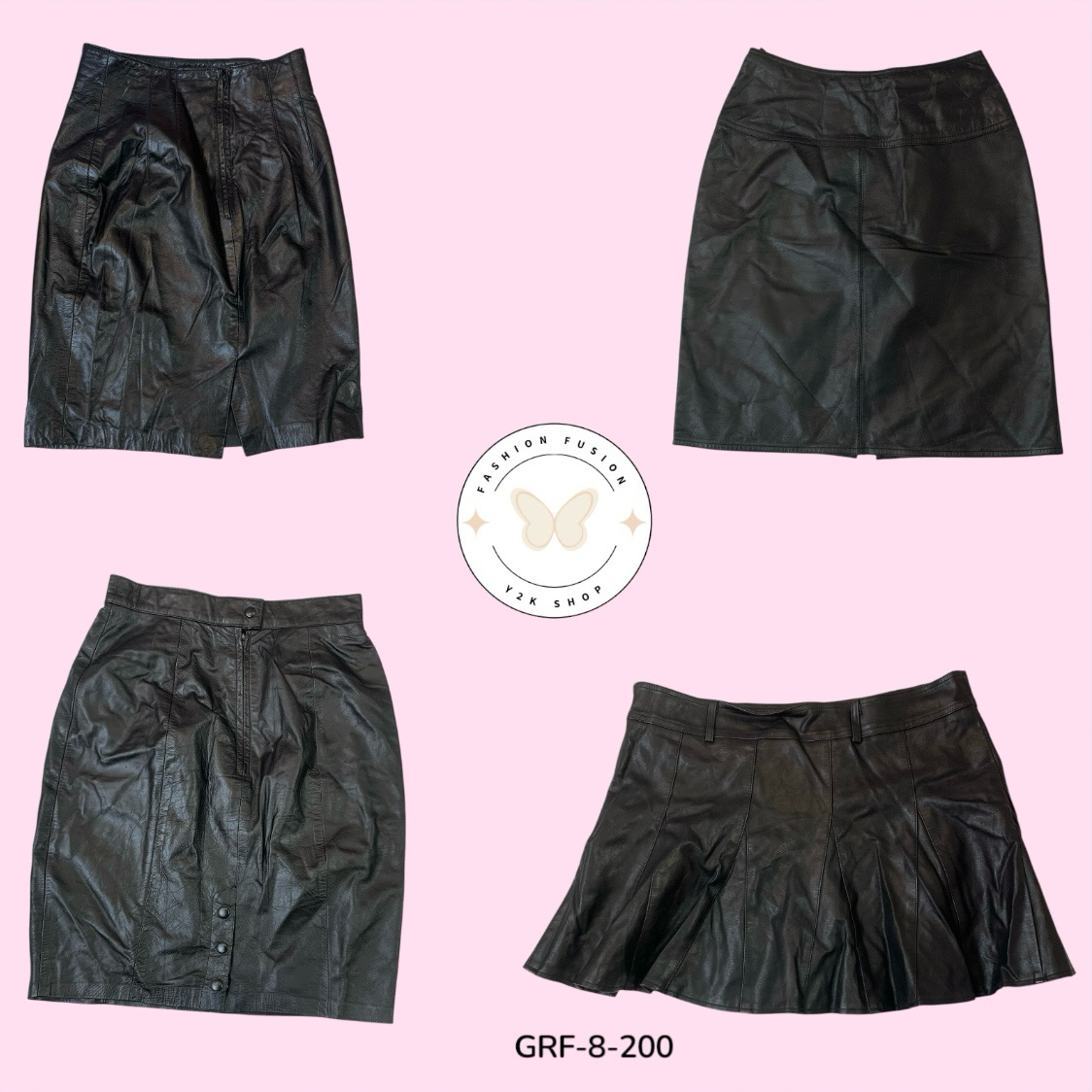 Jupe en cuir noir authentique Y2K - Pièce de créateur rare (GRF-8-200)