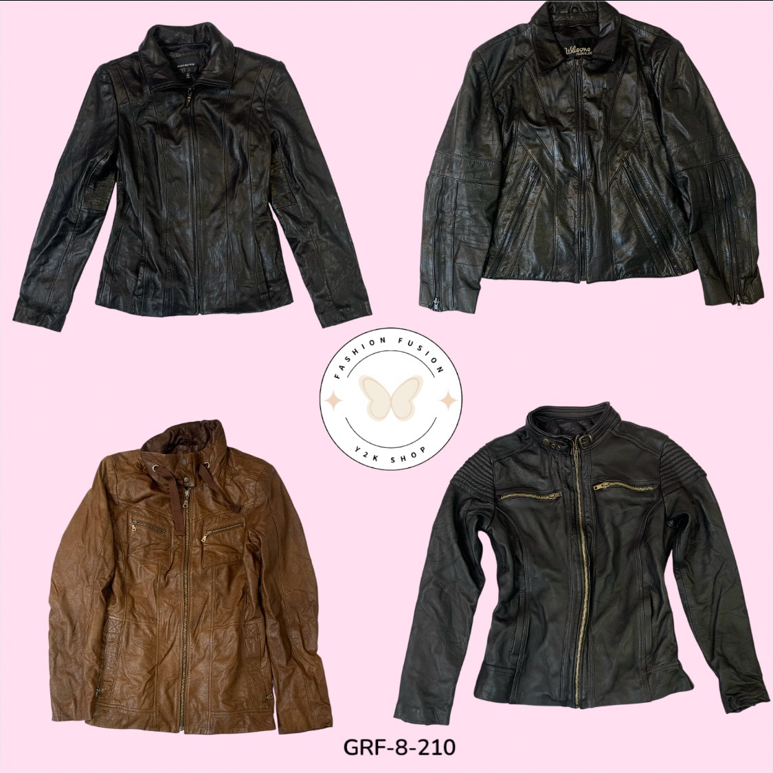 2000s Y2K Black Leather Jacket – Light Zipper Grunge Streetwear (GRF-8-210)