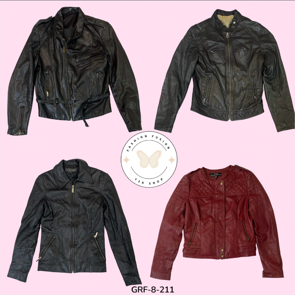 Retro Y2K Leather Jacket – Classic 2000s Zipper Streetwear (GRF-8-211)