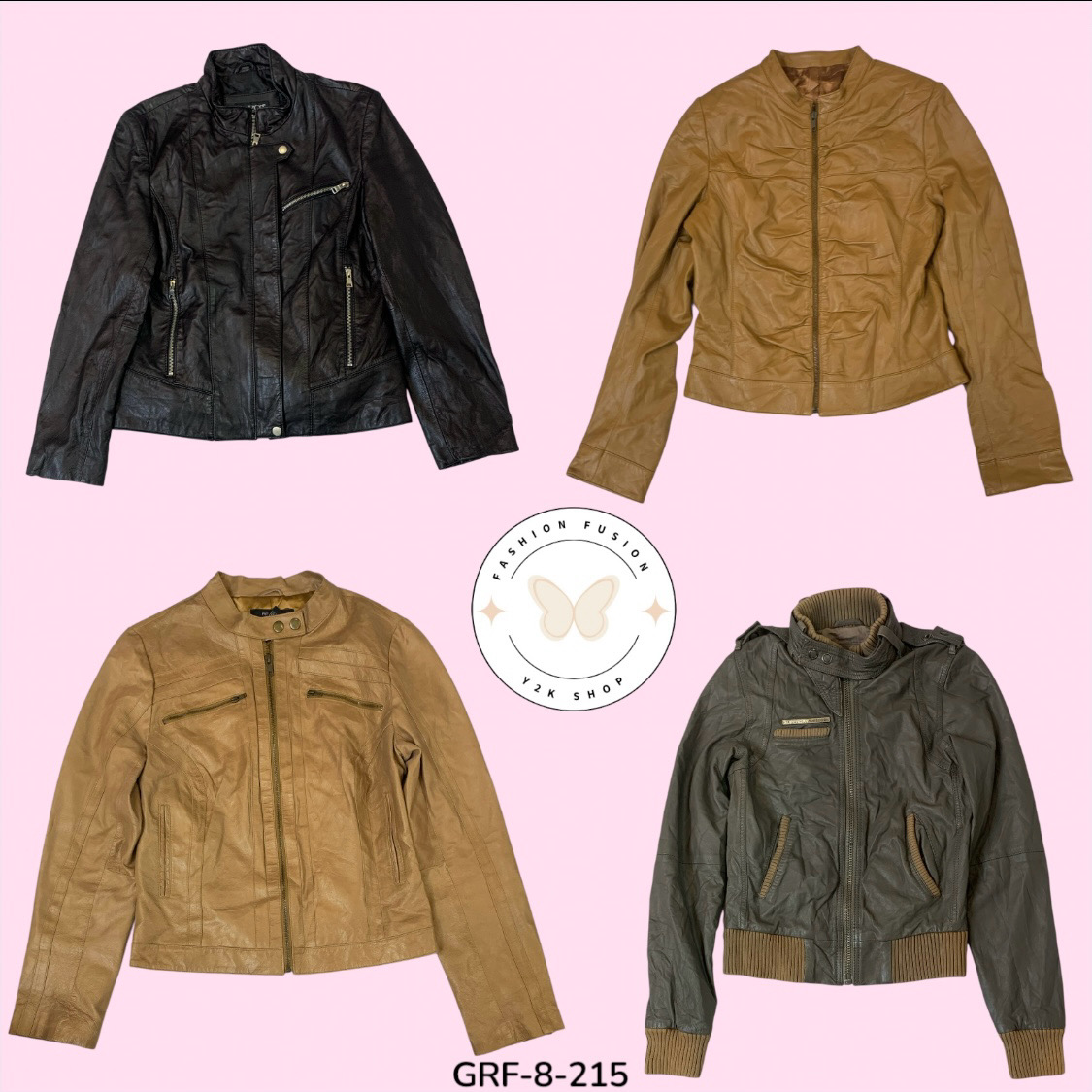 Retro Y2K Leather Jacket with Zipper – 2000s Fashion Essential (GRF-8-215)
