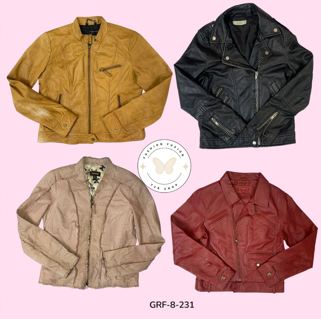 Y2K Aesthetic Light Leather Jacket – Zippered Design (GRF-8-231)