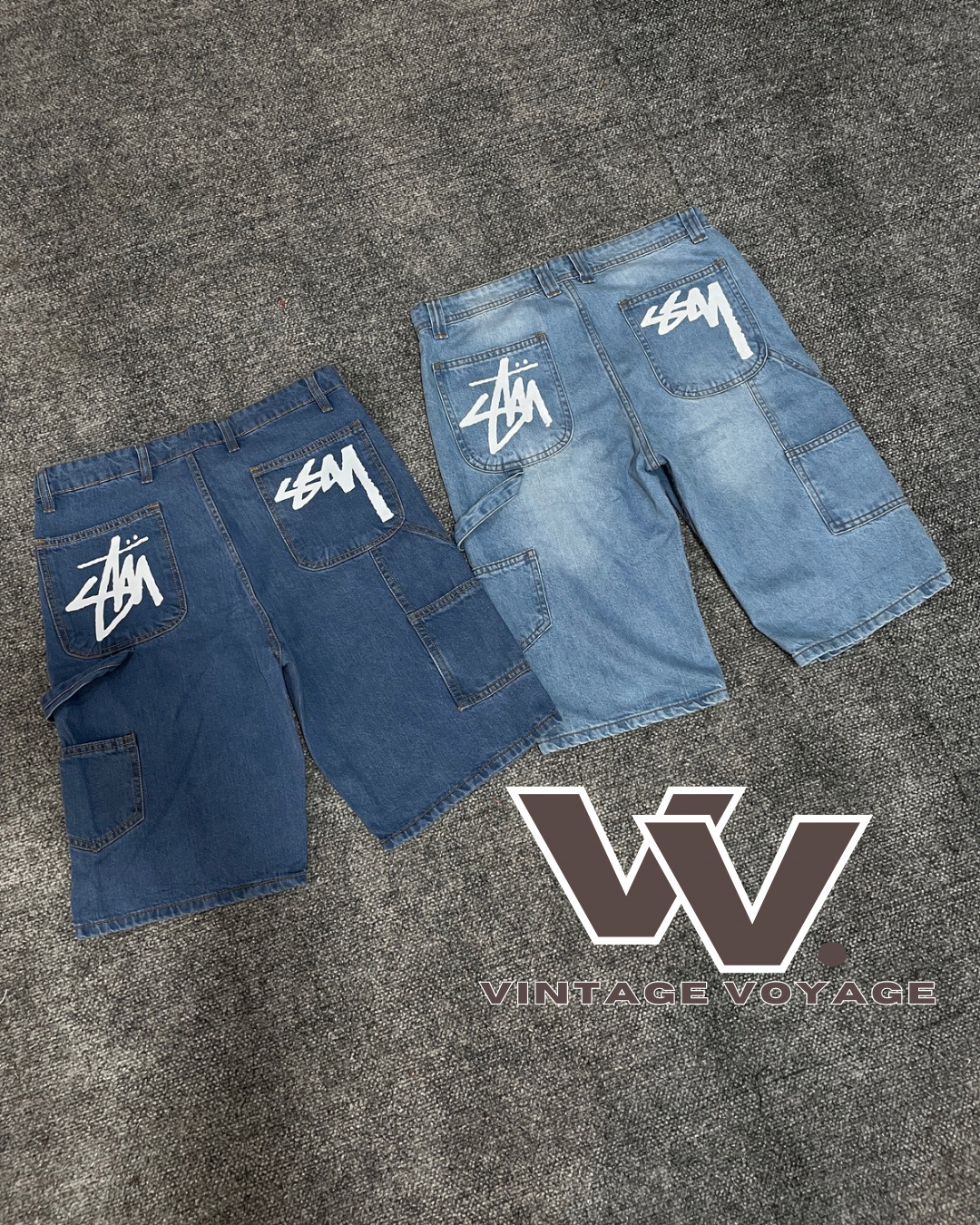 Stussy Rework Style Weiße Bedruckte Denim Shorts - #18825