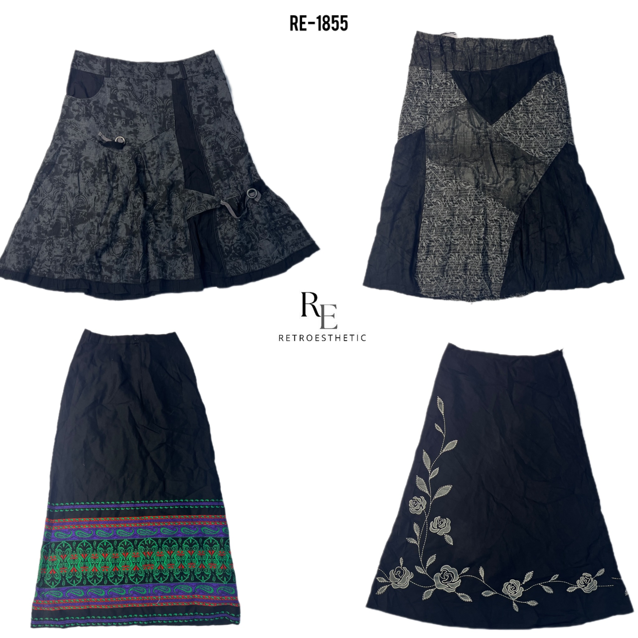 Y2K Black Gothic Cotton Mix Skirts (RE-1855)