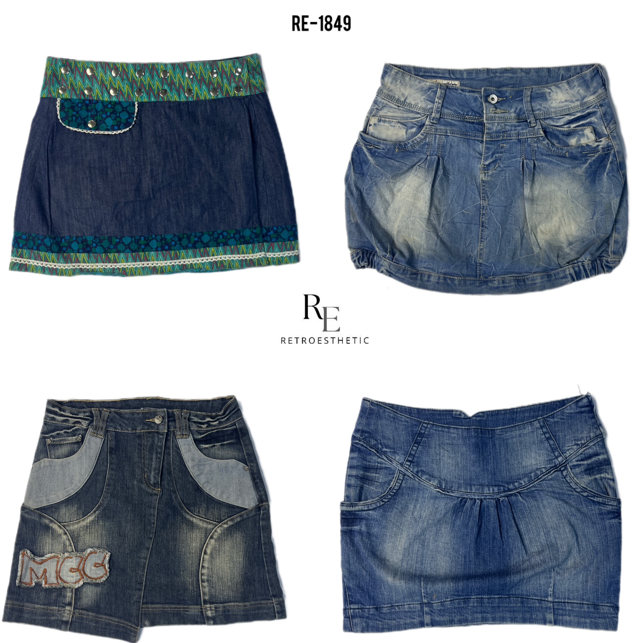 Gonne mini in denim uniche dell'era Y2K di Britney (RE-1859)