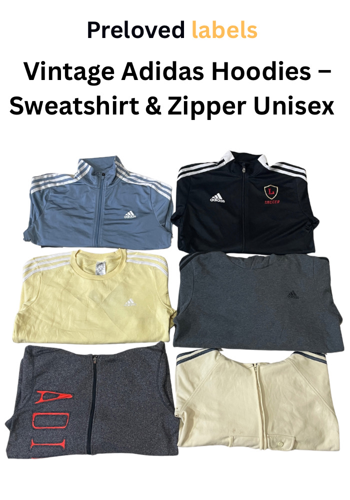 Vintage Adidas Hoodies – Sweatshirt & Track jacket Zipper Unisex Bundle – (Wcv: 395)