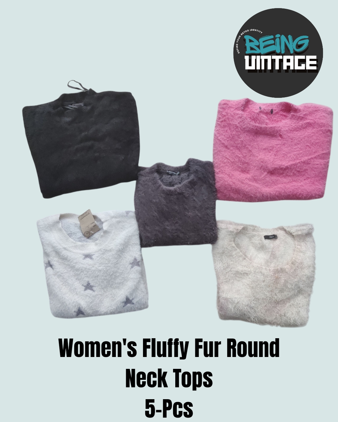 Women's Fluffy Fur Round Neck Tops