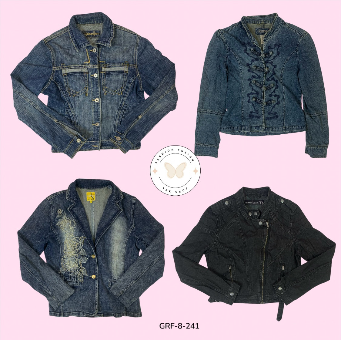 Veste en denim Y2K authentique avec bouton avant – Style rétro vintage (GRF-8-241)
