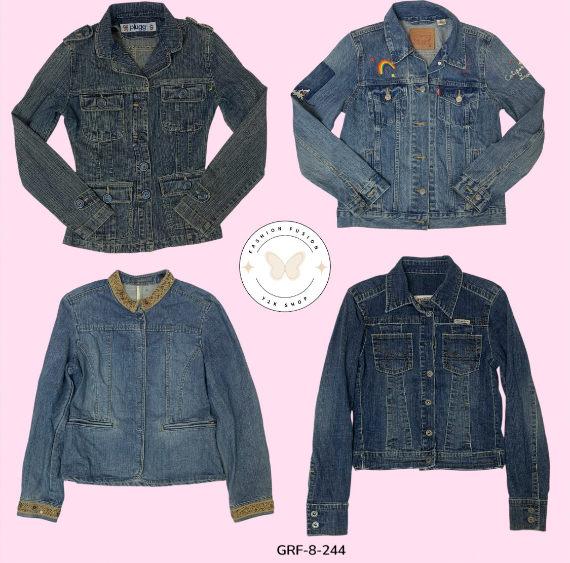 Veste en denim à boutons Y2K – Streetwear vintage iconique (GRF-8-244)